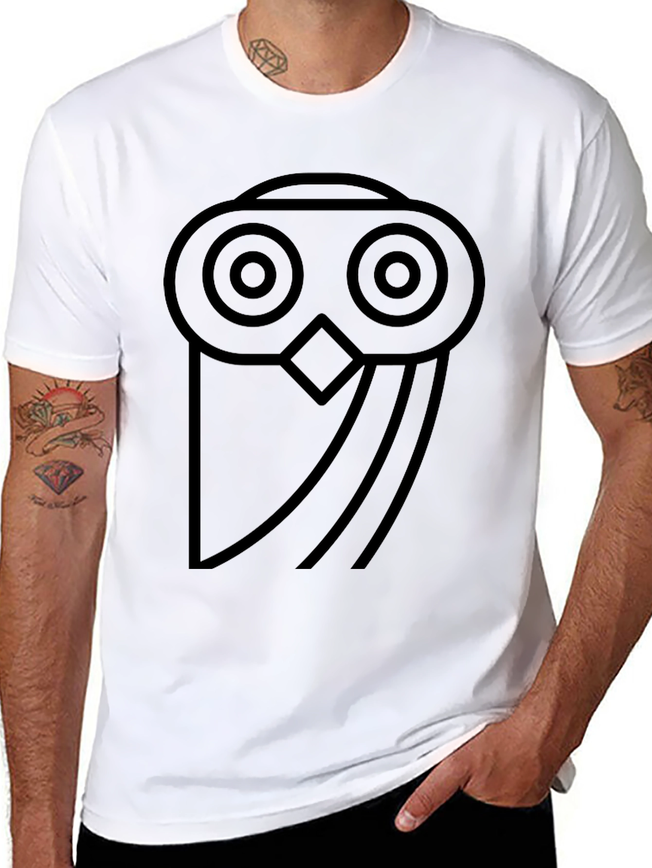 Abstract Owl Graphic Print Black Tee