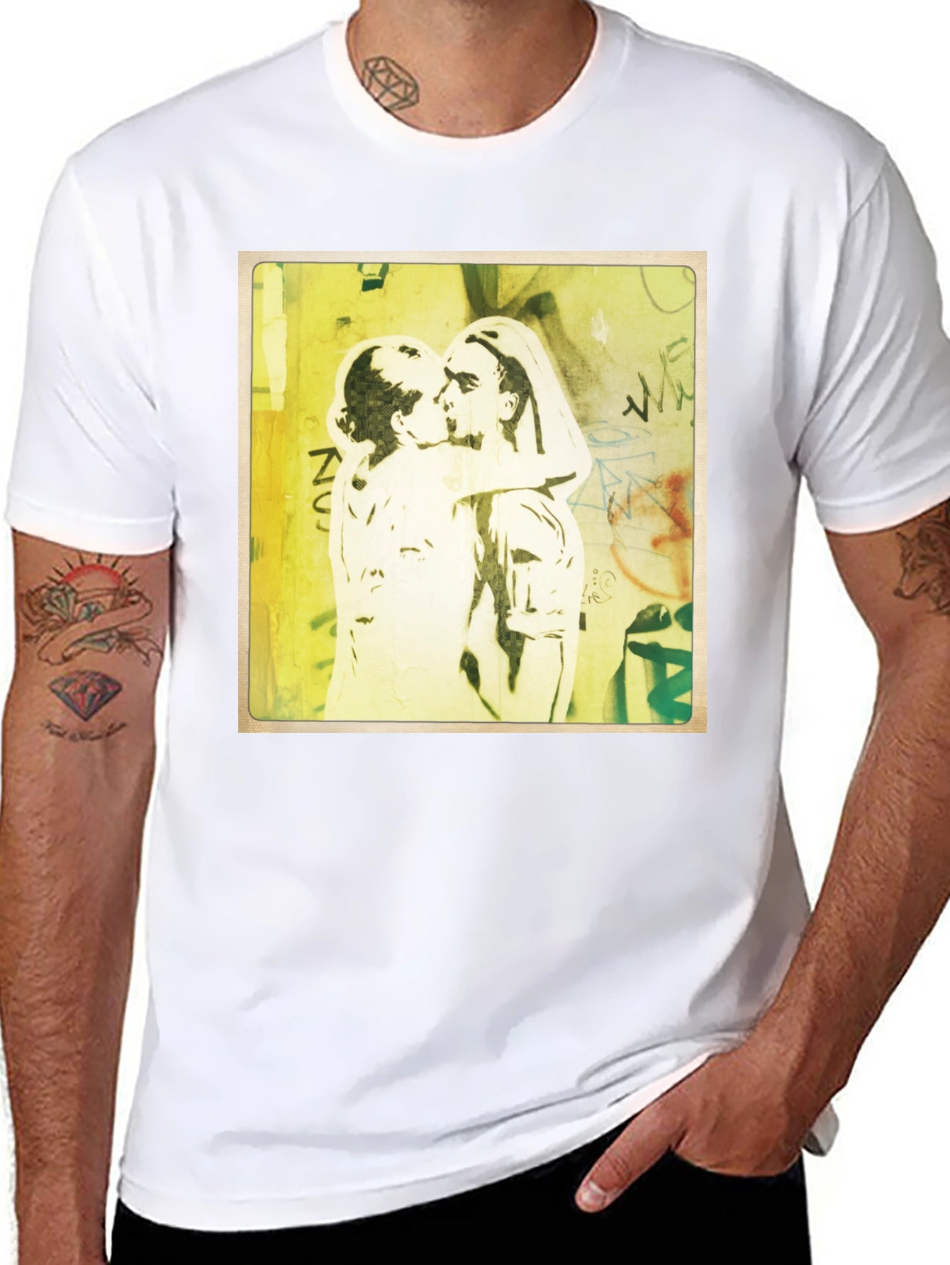 Banksy Inspired Kissing Coppers Graphic T-Shirt