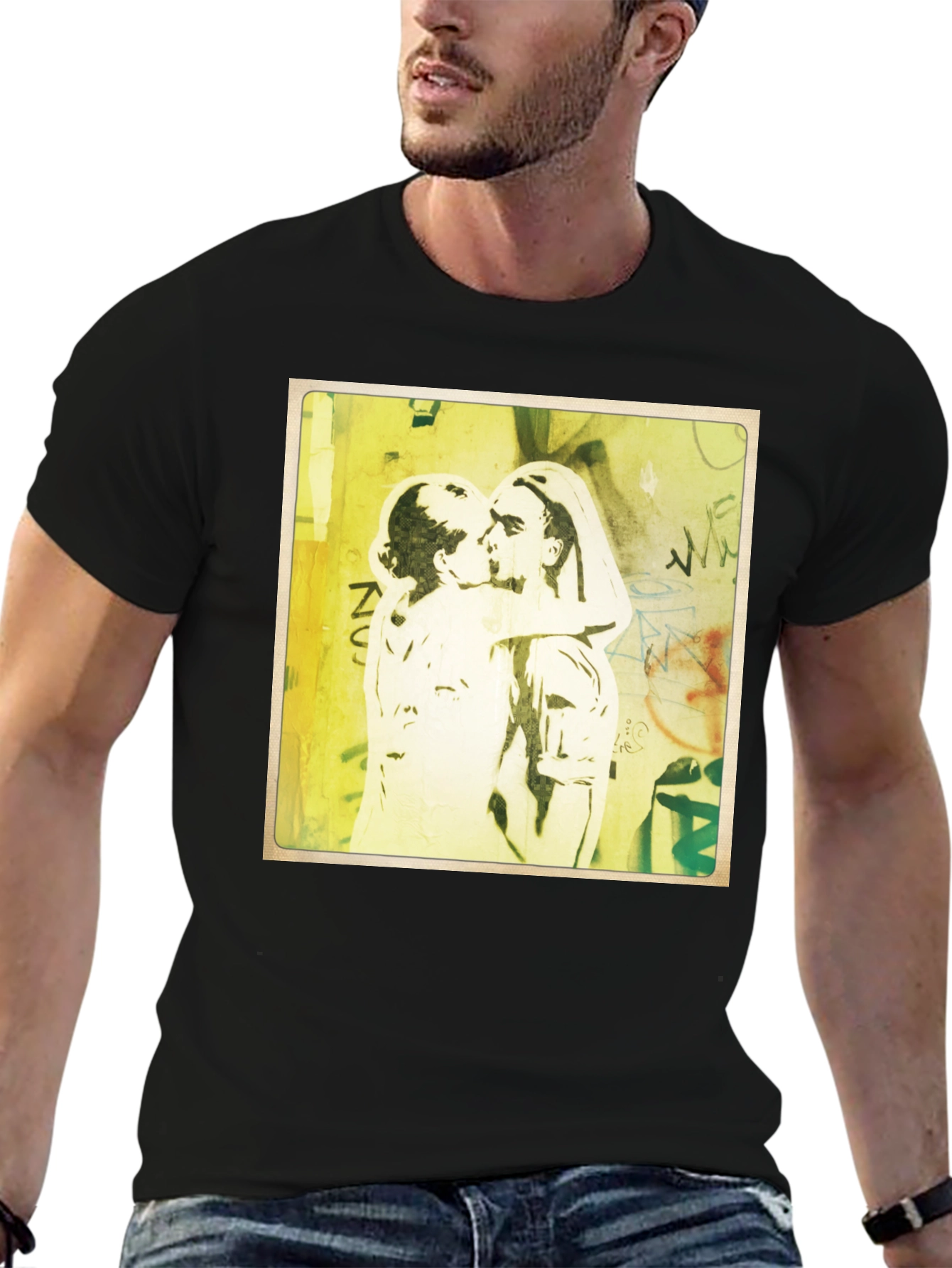 Banksy Inspired Kissing Coppers Graphic T-Shirt