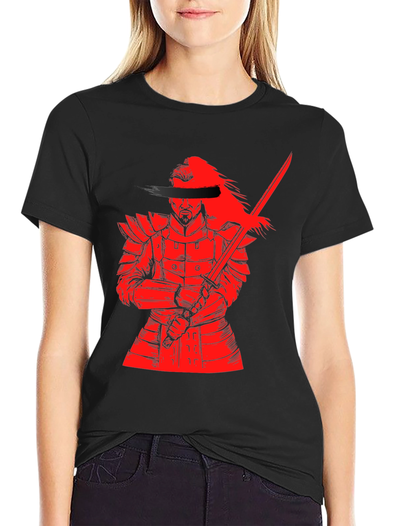 Samurai Warrior Graphic Print T-Shirt - Black