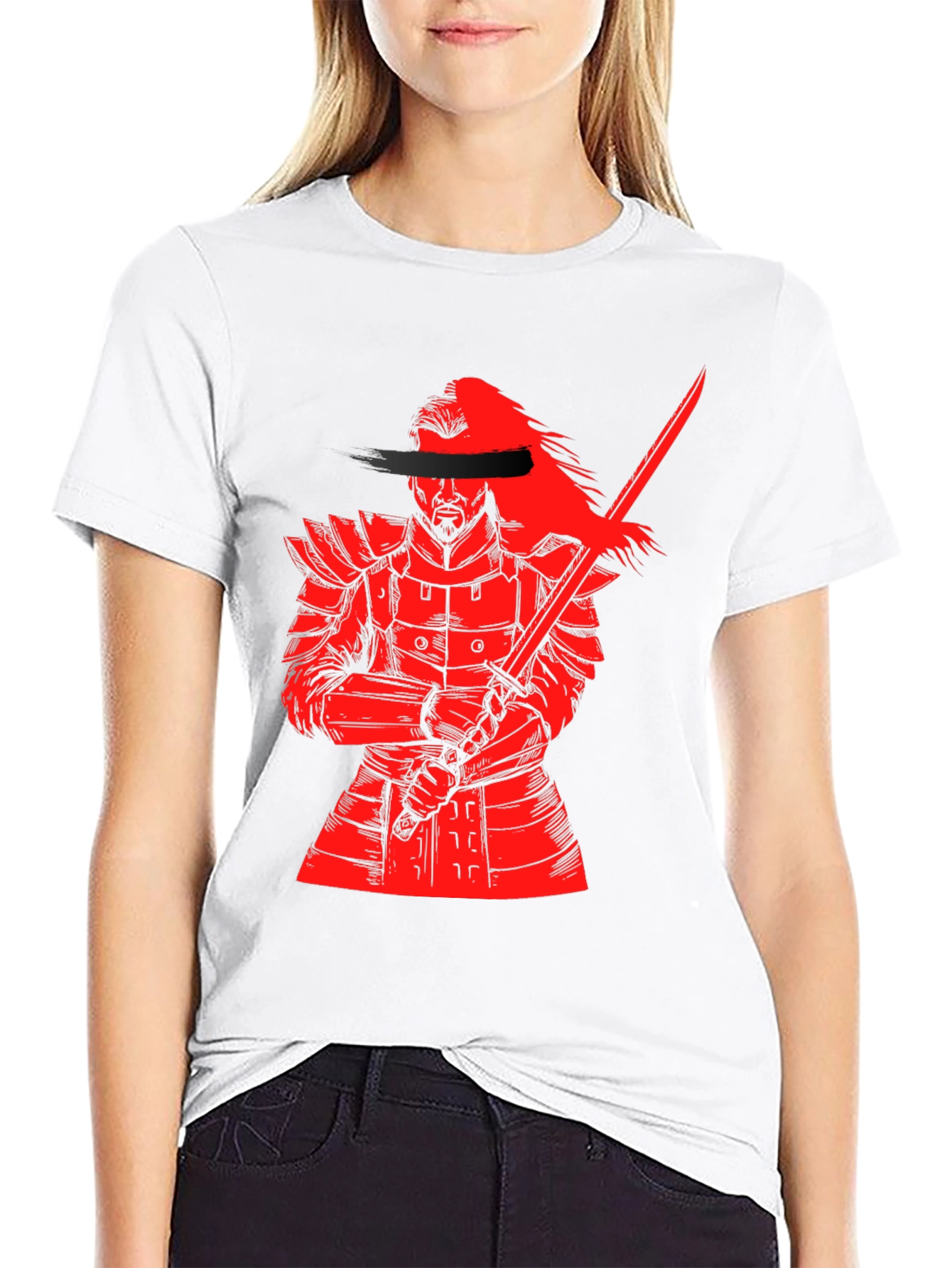 Samurai Warrior Graphic Print T-Shirt - Black