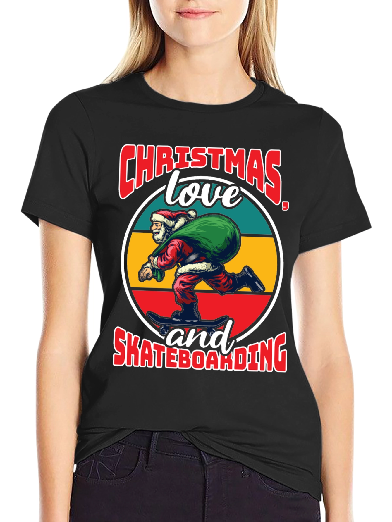 Christmas Santa Skateboarding T-Shirt