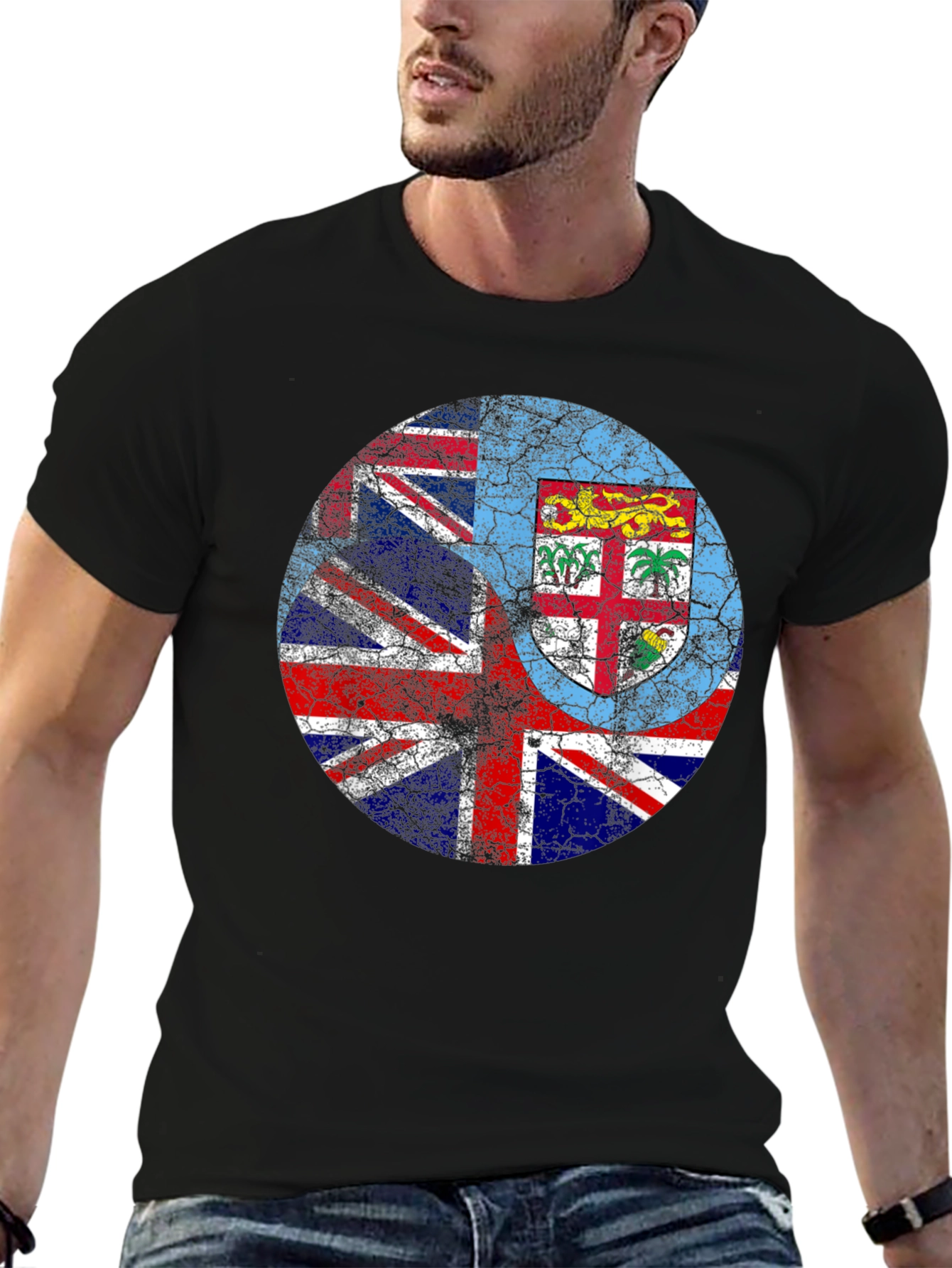 Fiji Flag Grunge Graphic Black T-Shirt