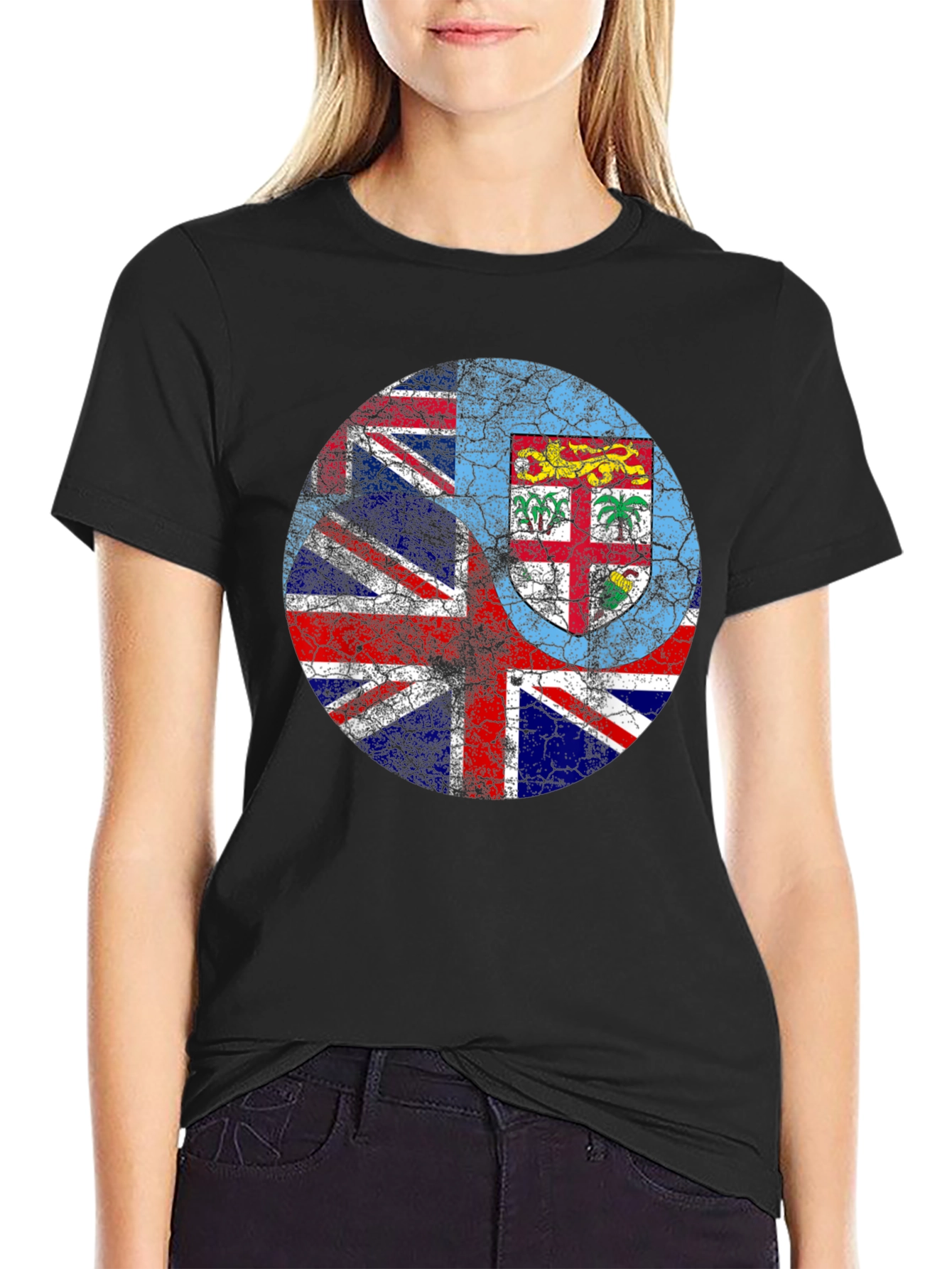 Fiji Flag Grunge Graphic Black T-Shirt