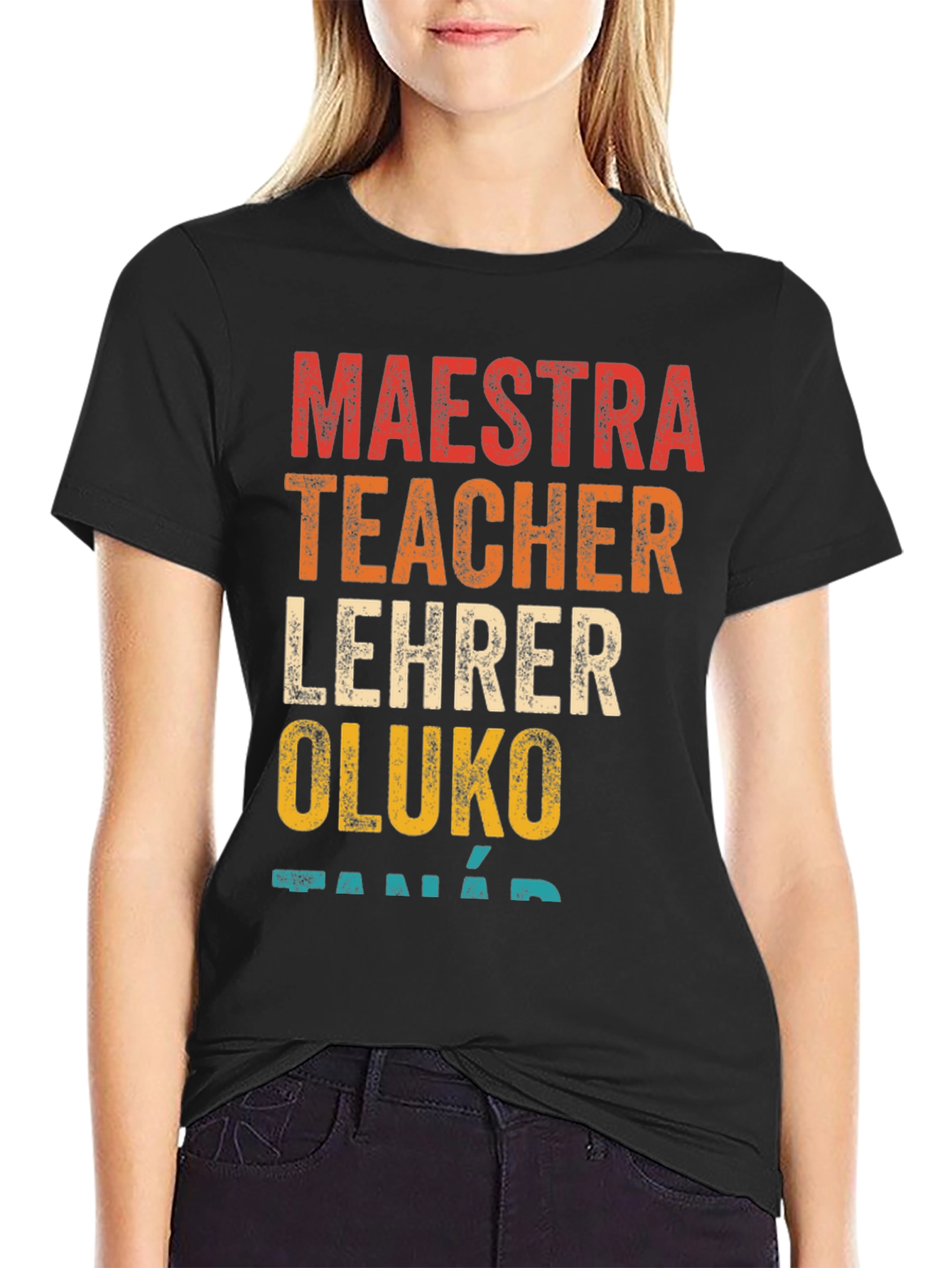 Multilingual Teacher T-Shirt - Maestra Lehrer Oluko