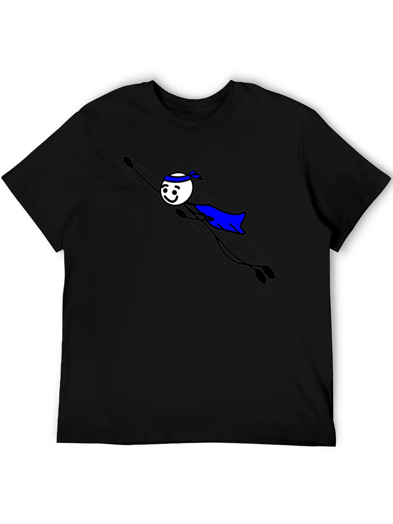 Black T-Shirt with Superhero Stick Figure Graphic