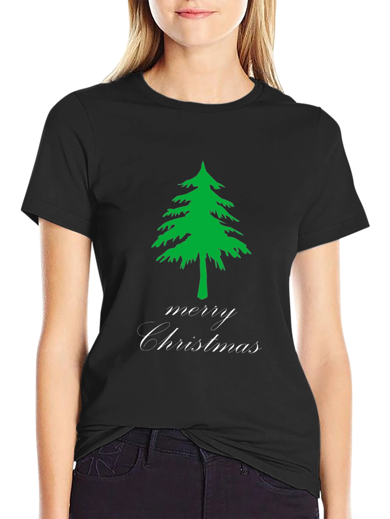 Merry Christmas Tree Black T-Shirt