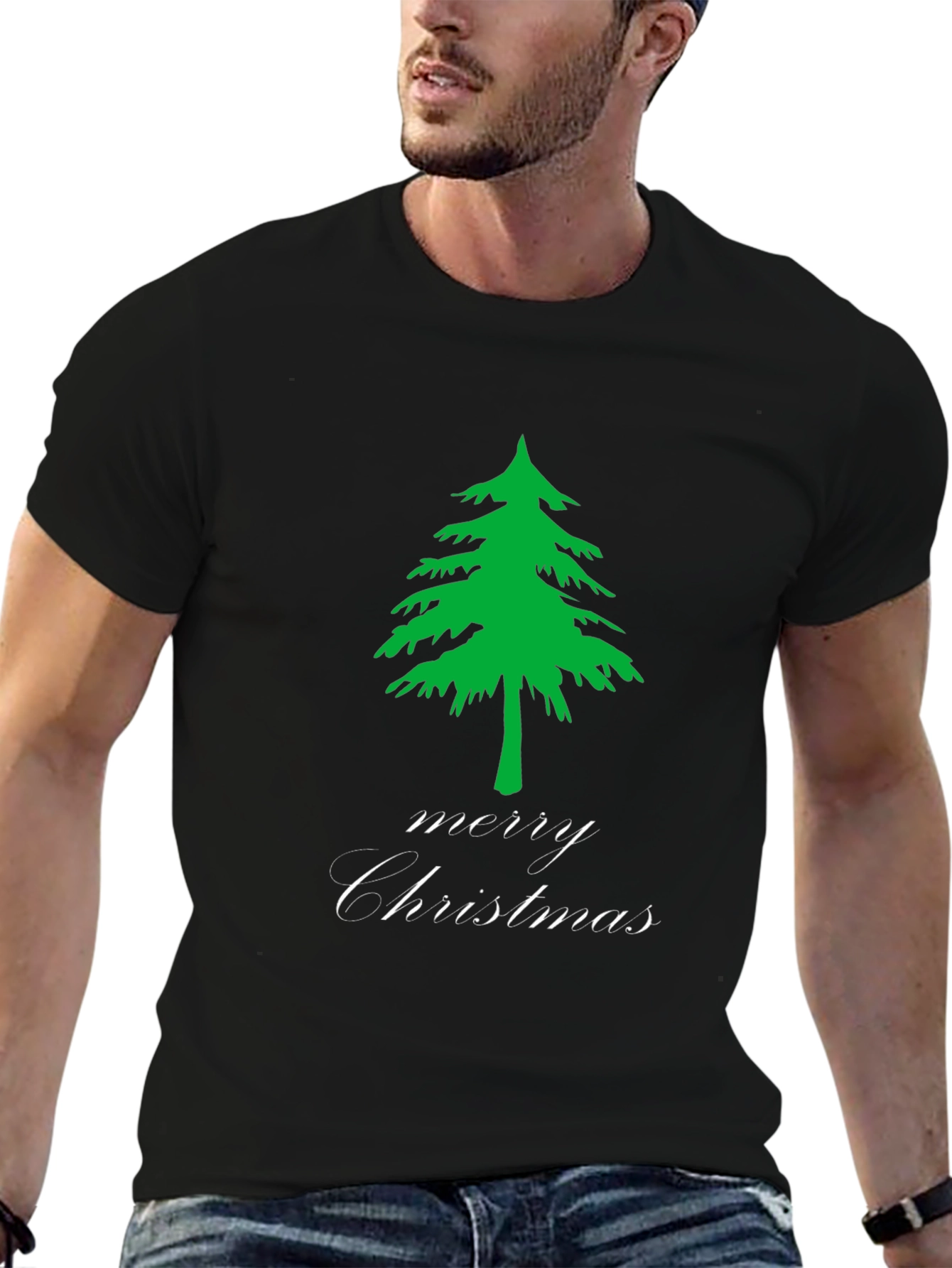 Merry Christmas Tree Black T-Shirt