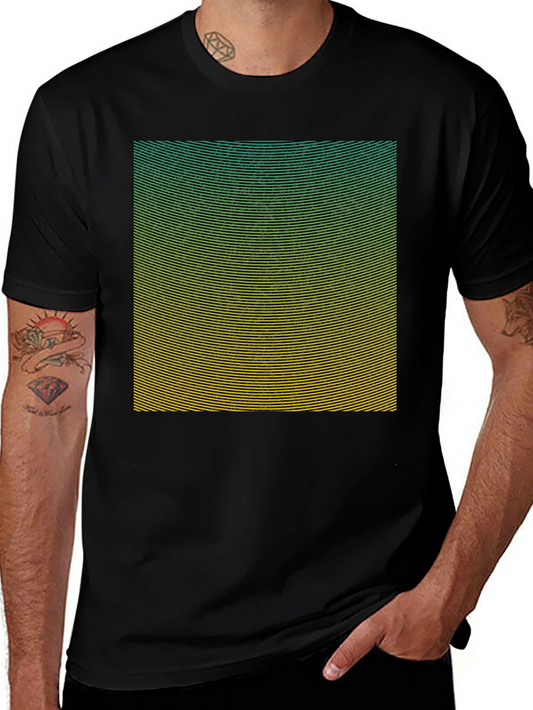 Abstract Gradient Line Pattern Graphic Tee - Modern Black T-Shirt