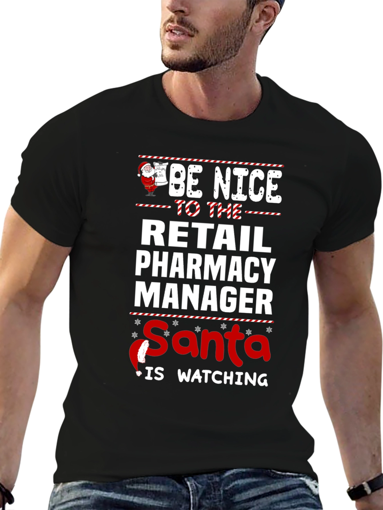 Retail Pharmacy Manager Santa Watching T-Shirt