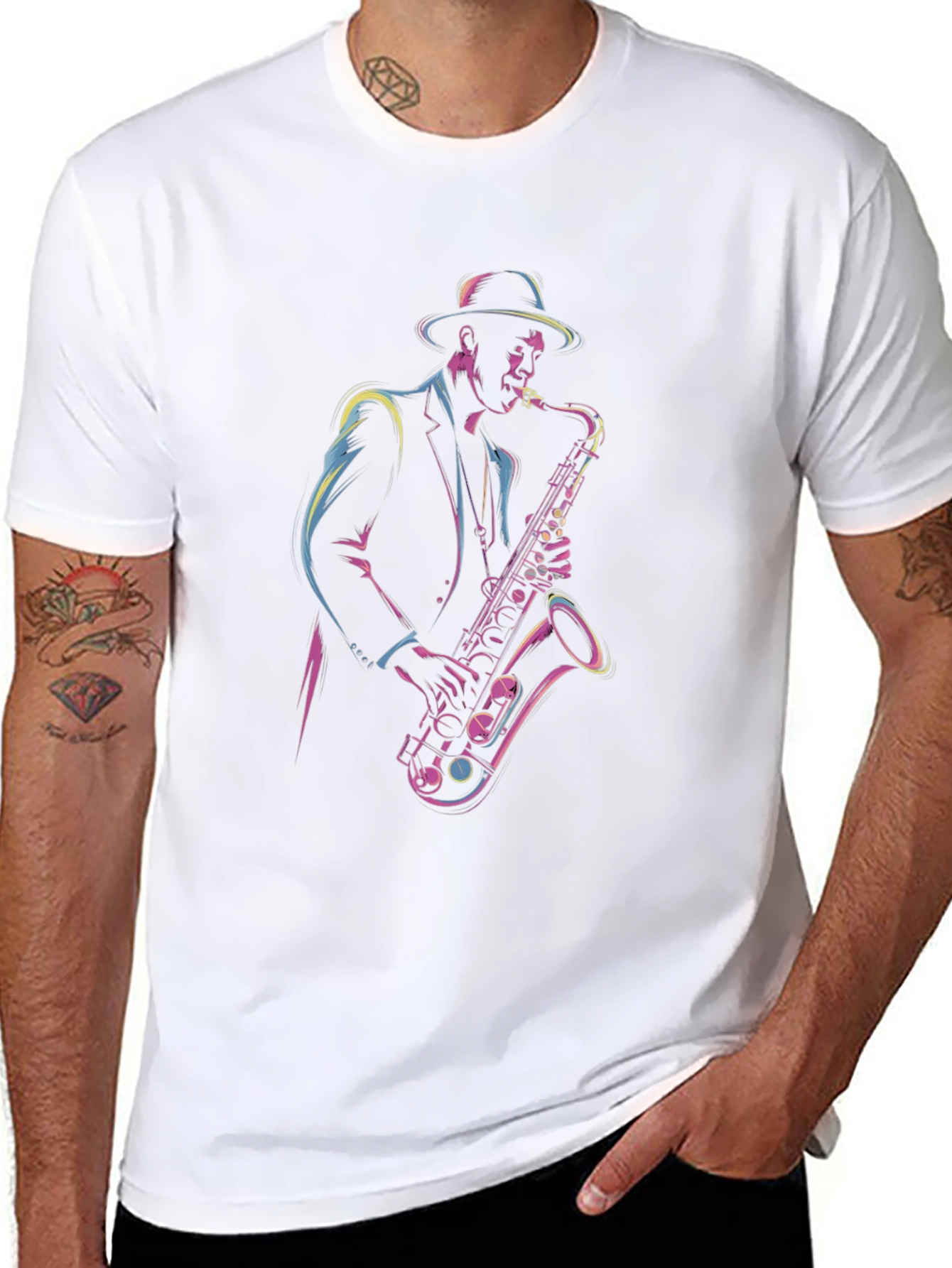 Saxophone Player Graphic Tee - Cool Jazz Shirt