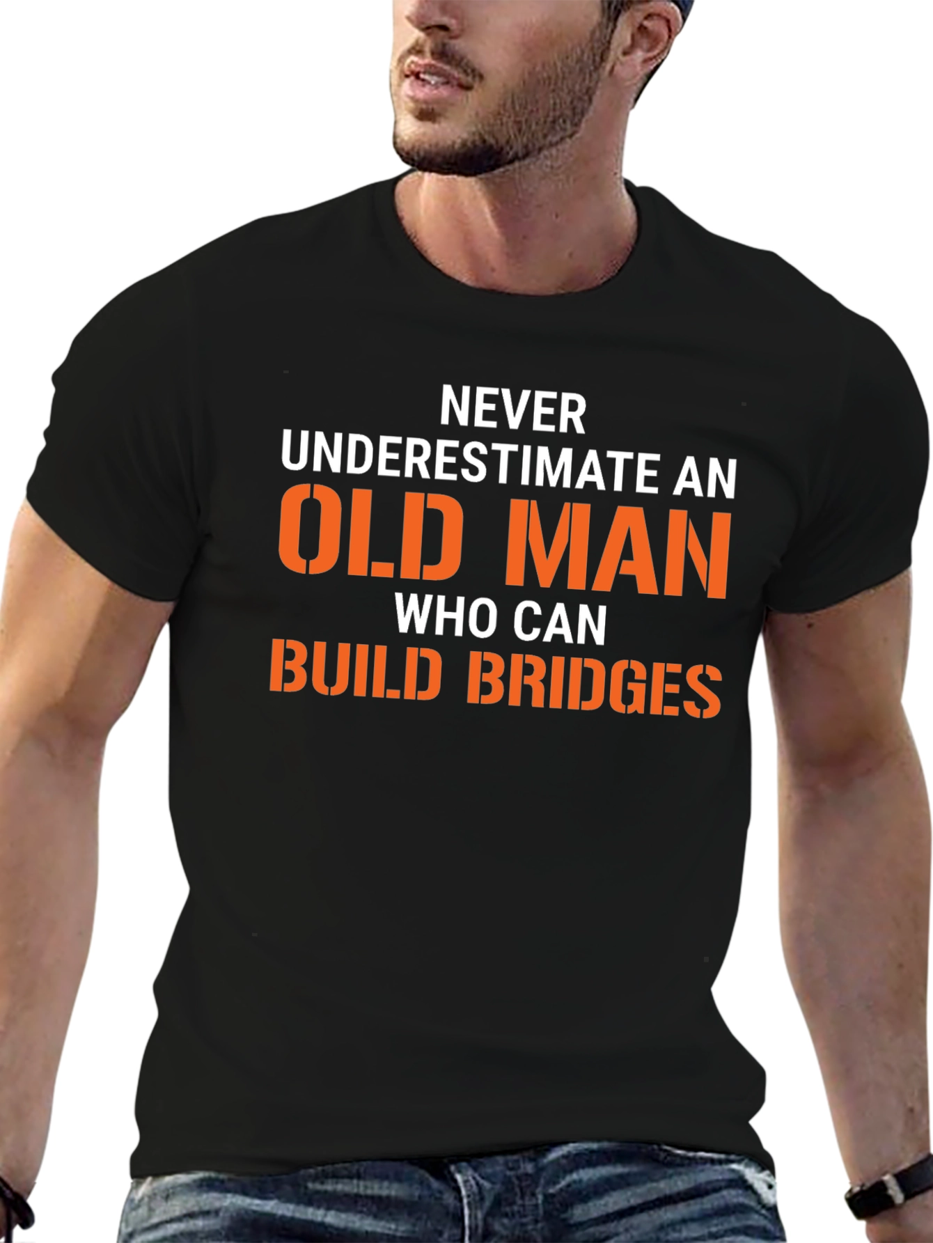 Funny Old Man Build Bridges Graphic Tee