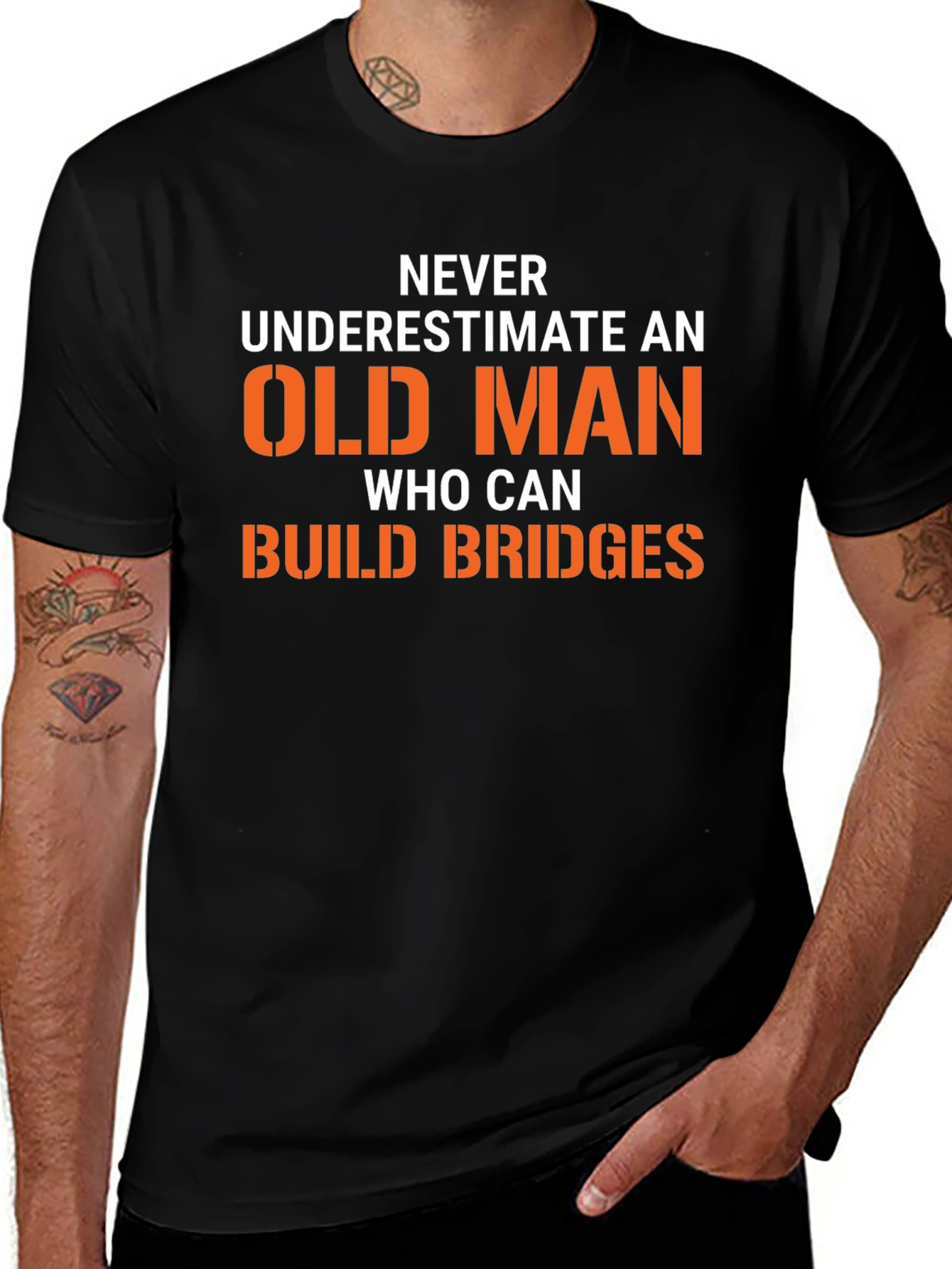 Funny Old Man Build Bridges Graphic Tee