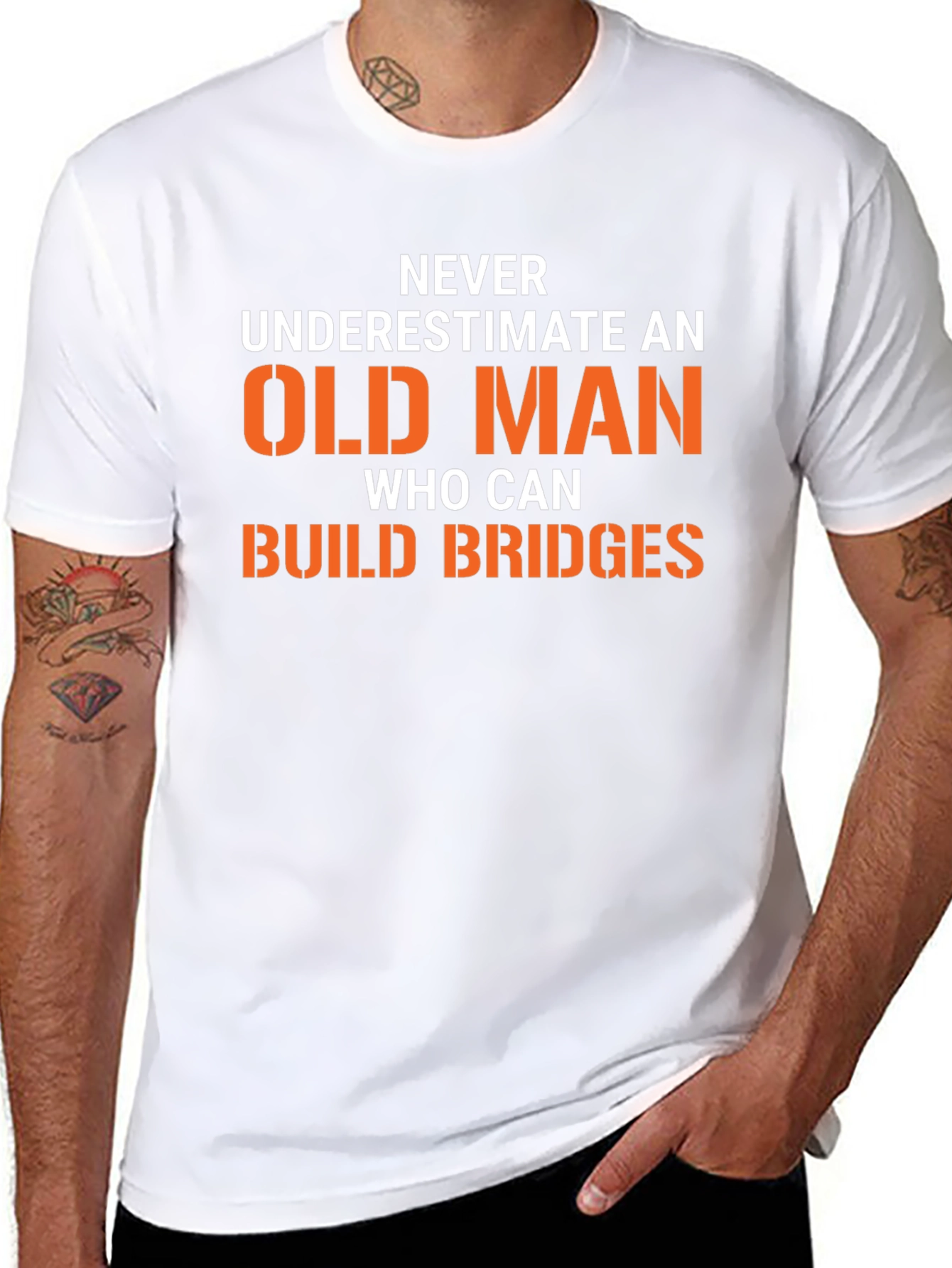 Funny Old Man Build Bridges Graphic Tee