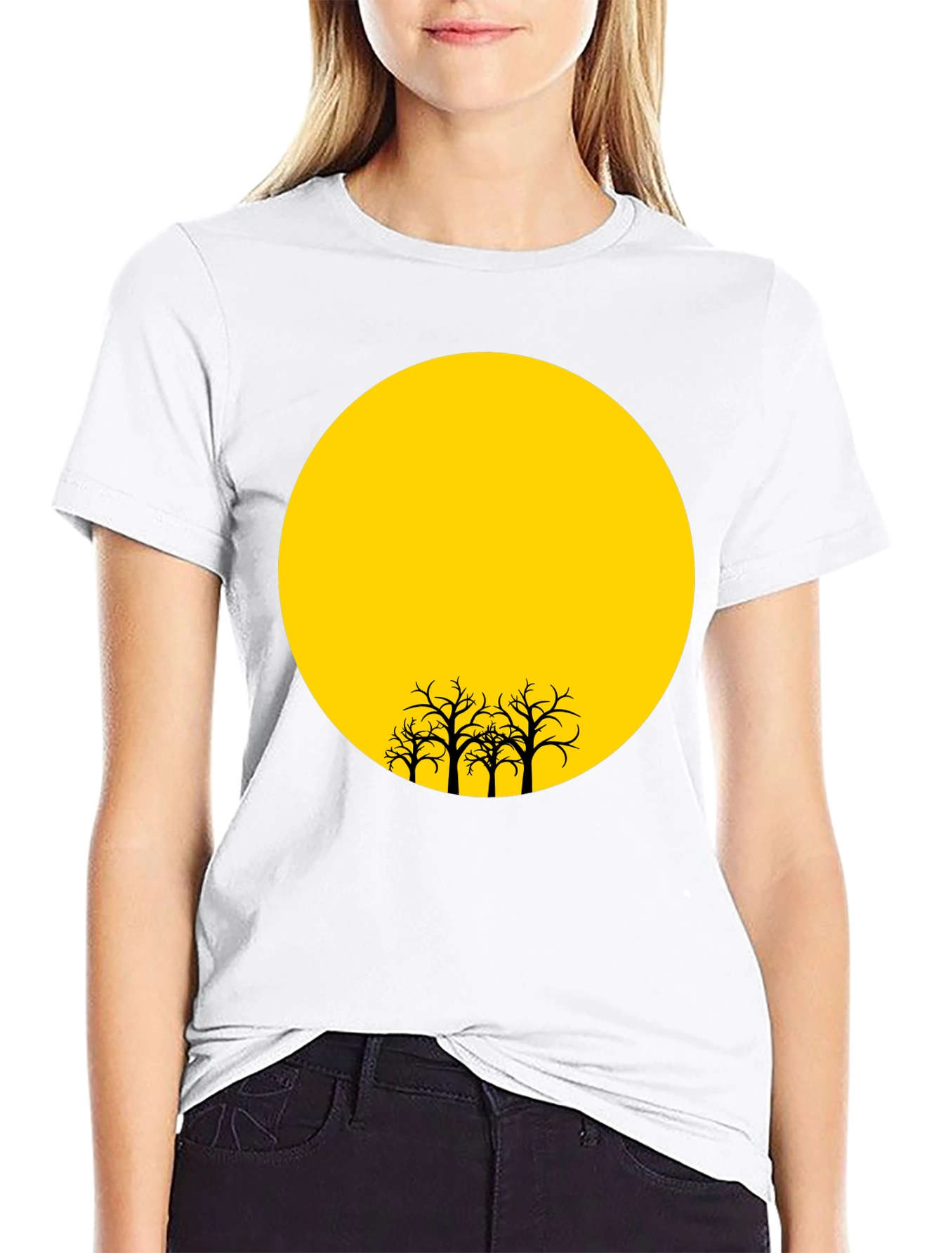 Silhouette Trees on Yellow Moon Graphic Tee