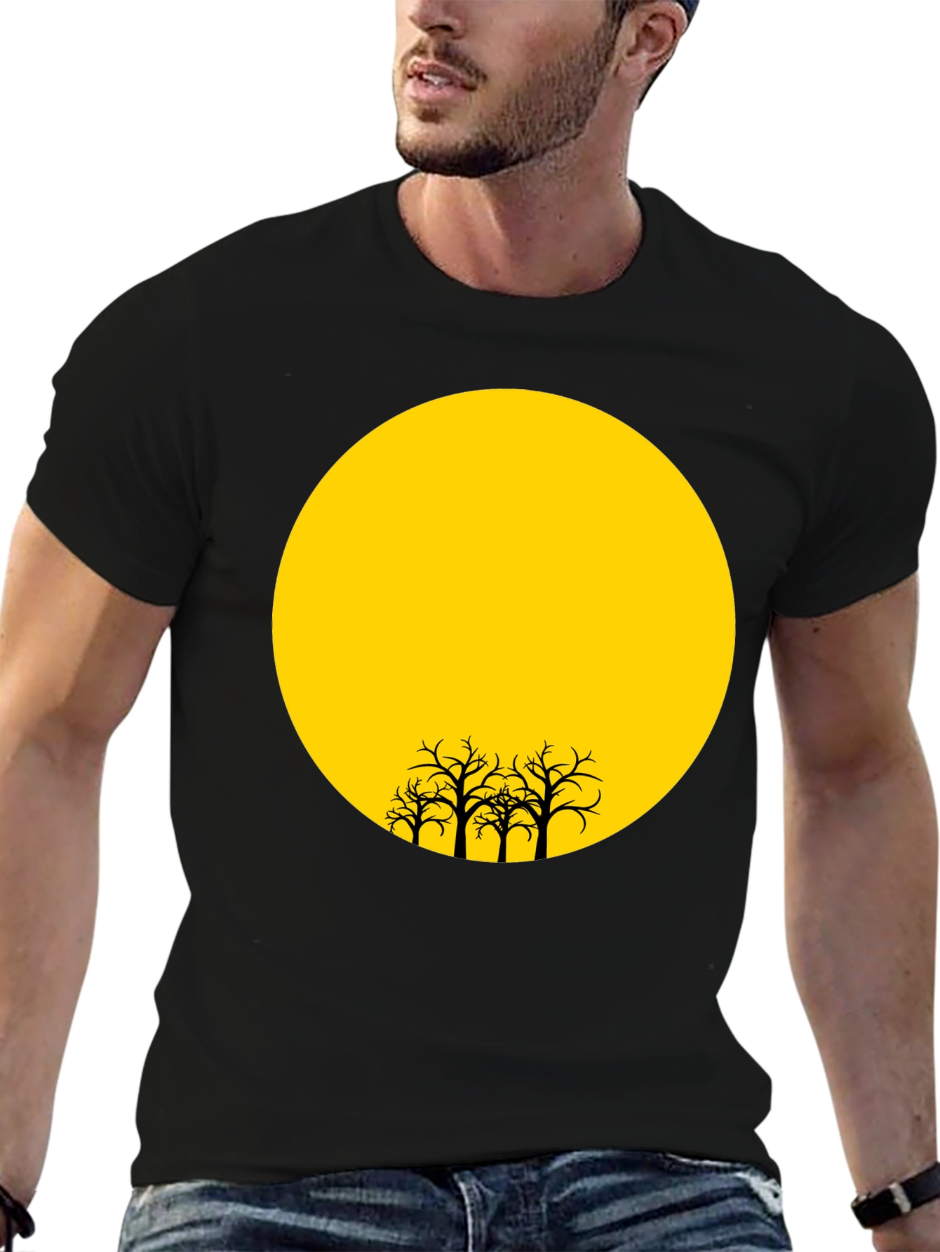 Silhouette Trees on Yellow Moon Graphic Tee