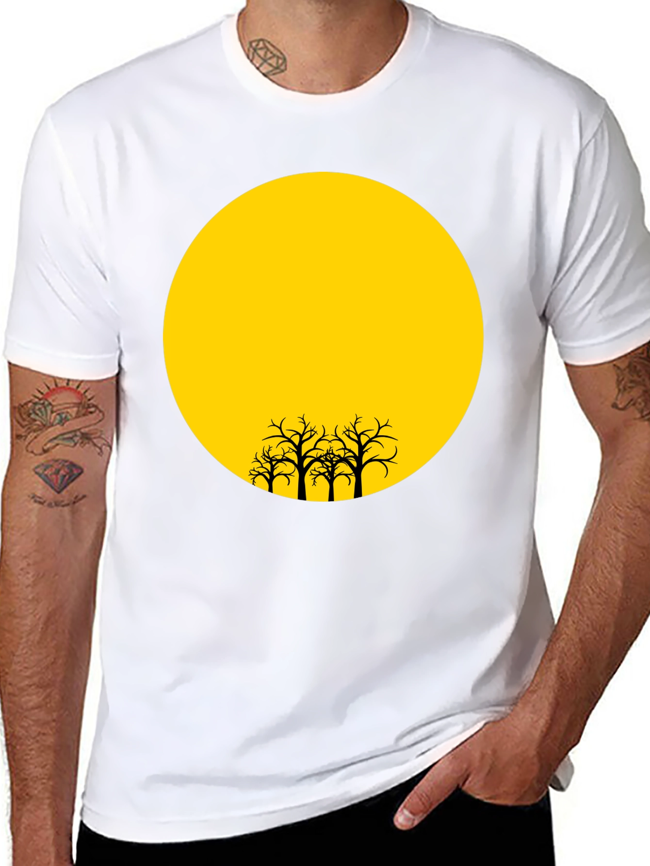 Silhouette Trees on Yellow Moon Graphic Tee