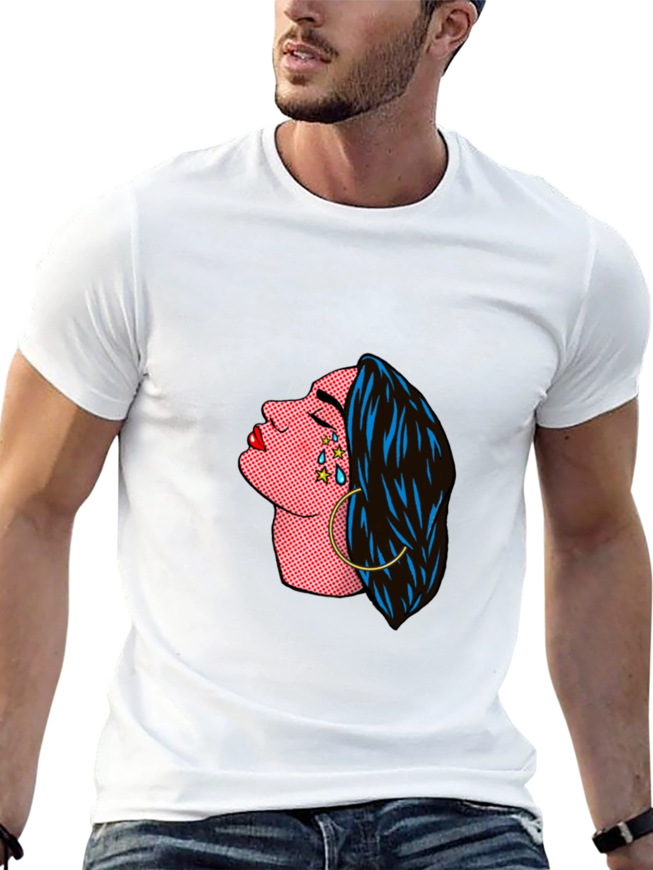 Pop Art Crying Woman Graphic Tee - Black