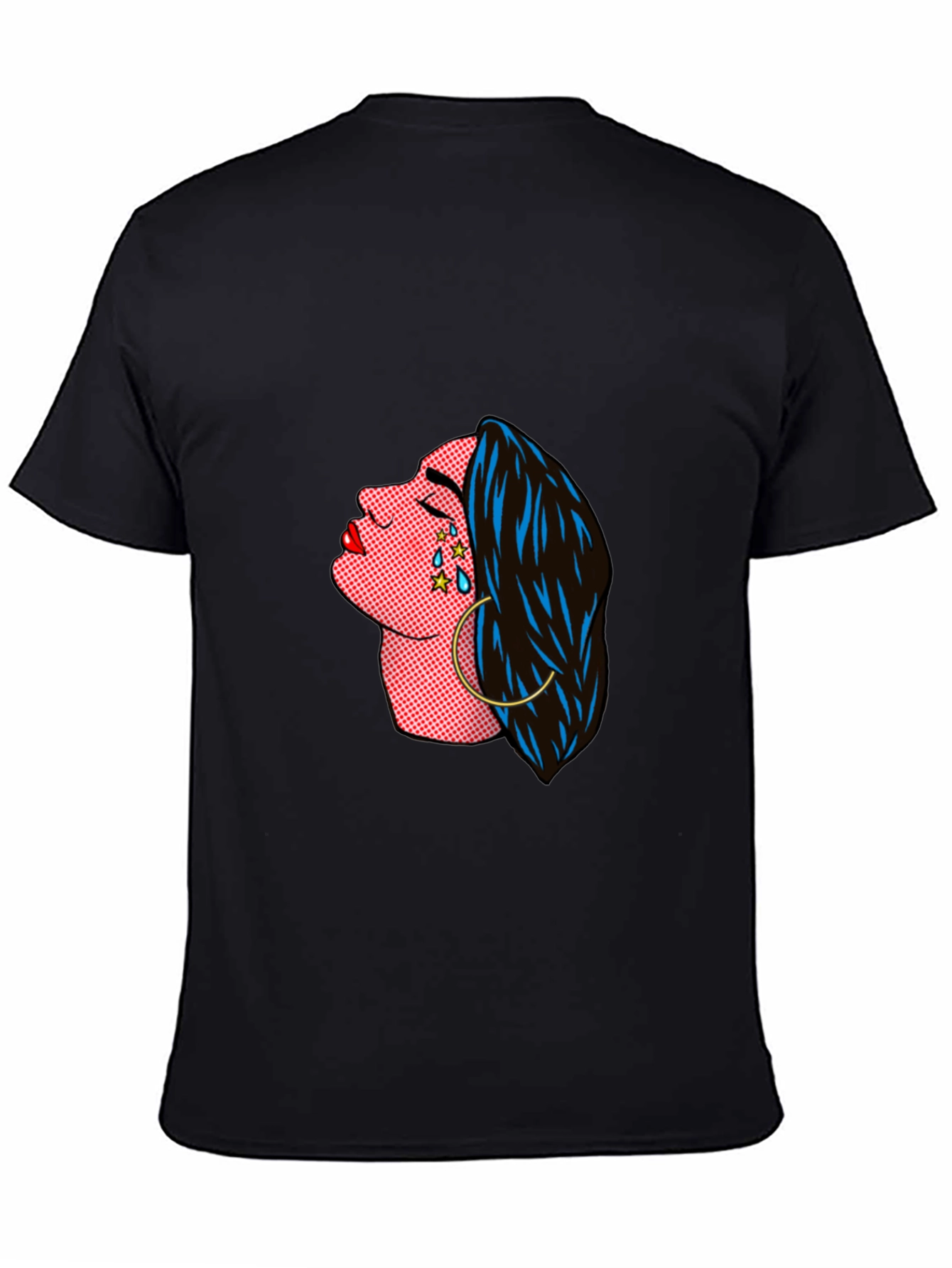 Pop Art Crying Woman Graphic Tee - Black
