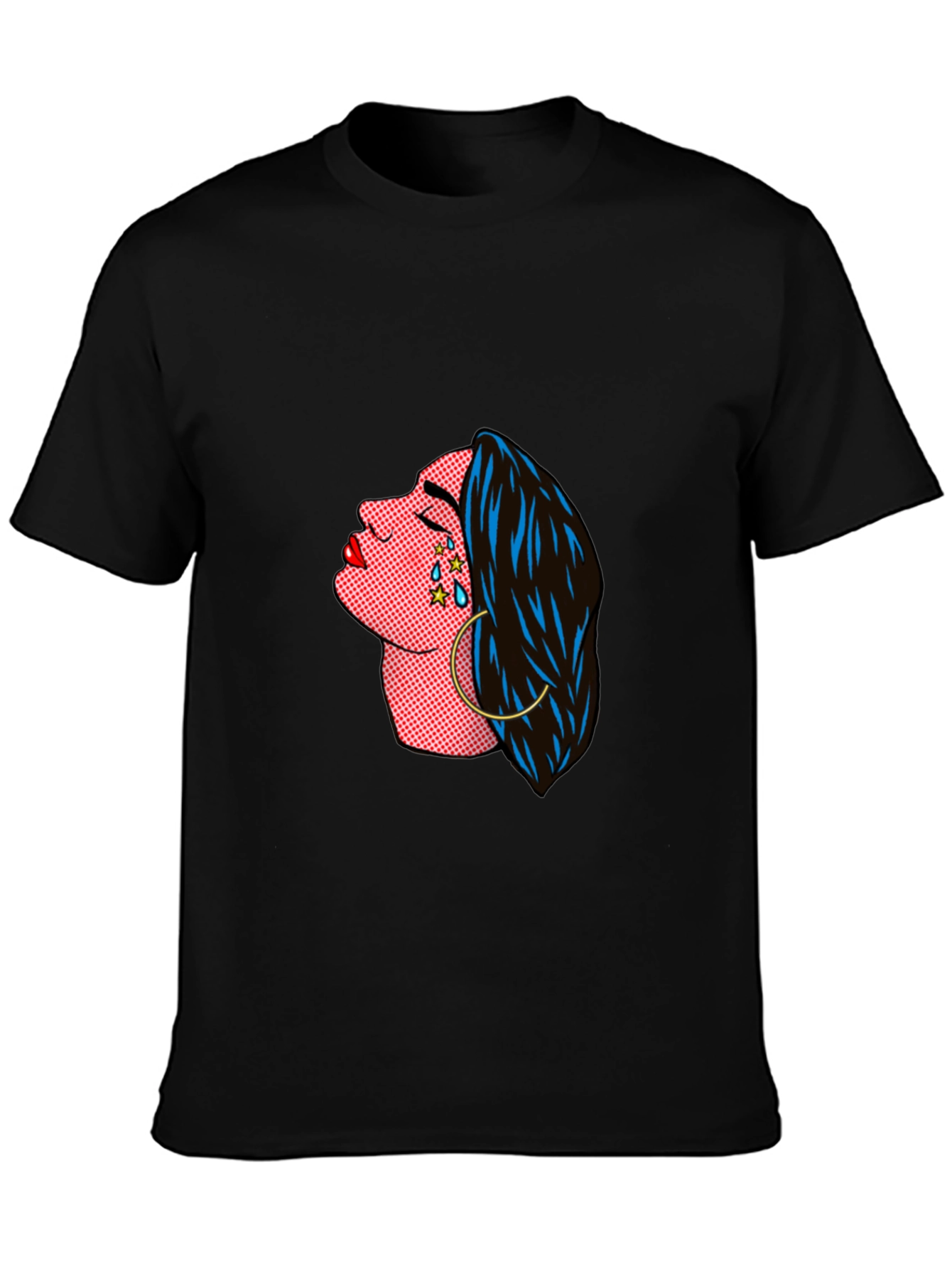 Pop Art Crying Woman Graphic Tee - Black