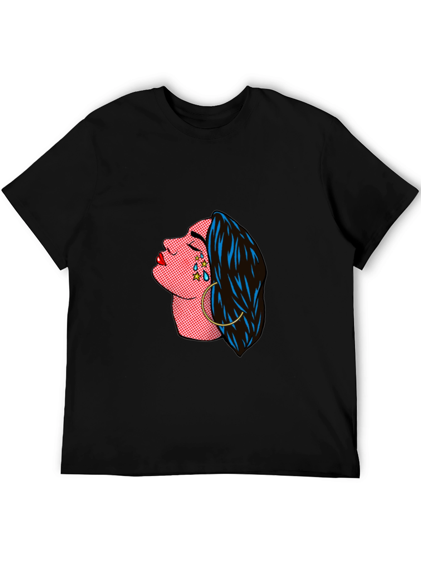 Pop Art Crying Woman Graphic Tee - Black