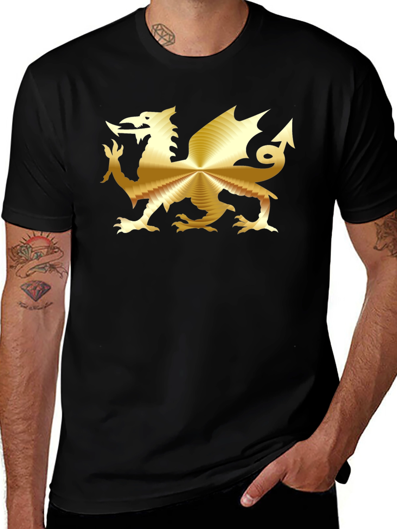 Golden Dragon Graphic Tee - Black Cotton T-Shirt