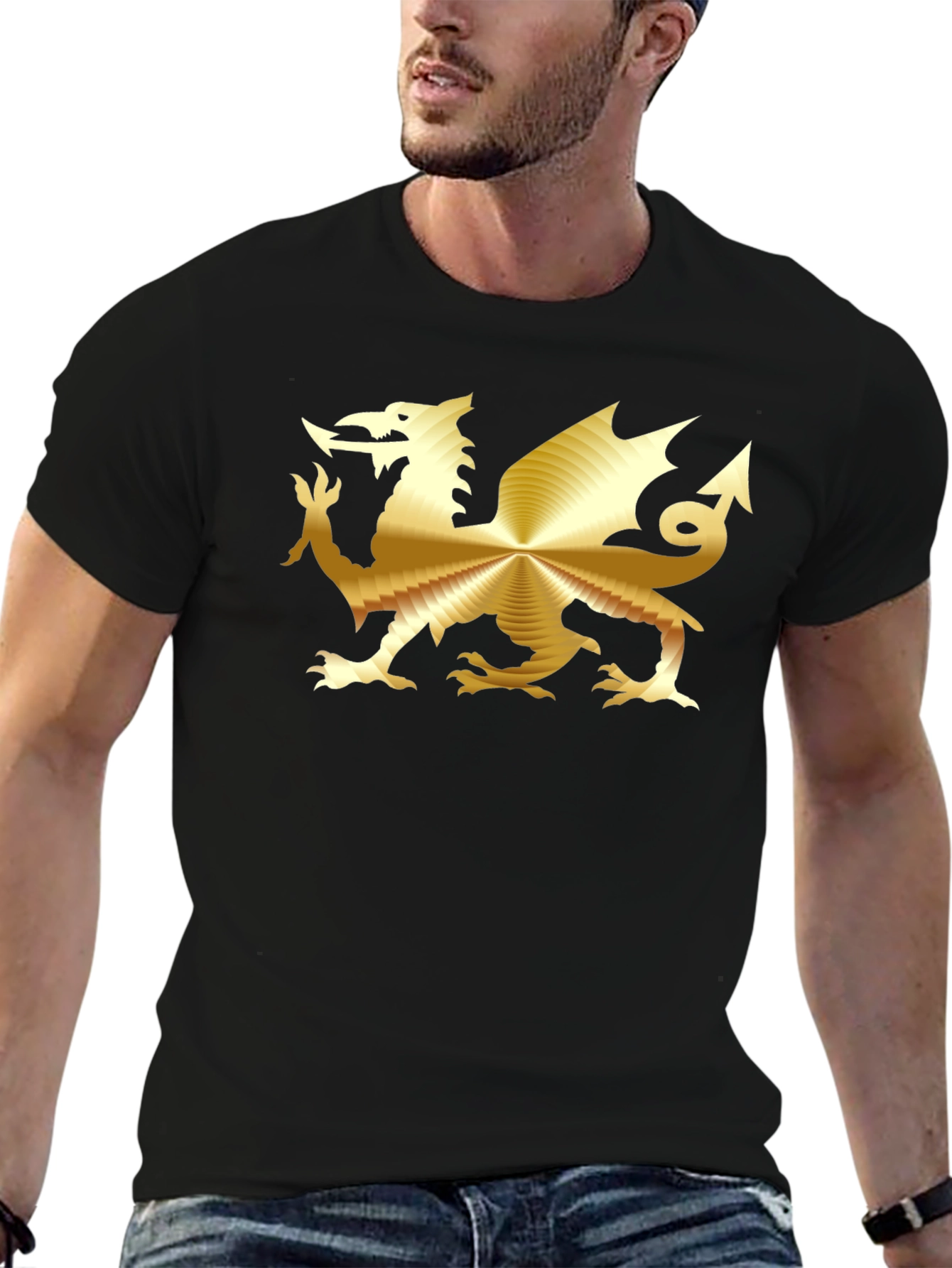 Golden Dragon Graphic Tee - Black Cotton T-Shirt