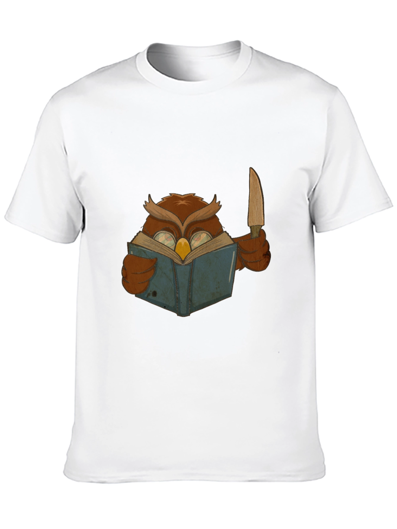 Owl Reading Book With Knife Graphic Tee