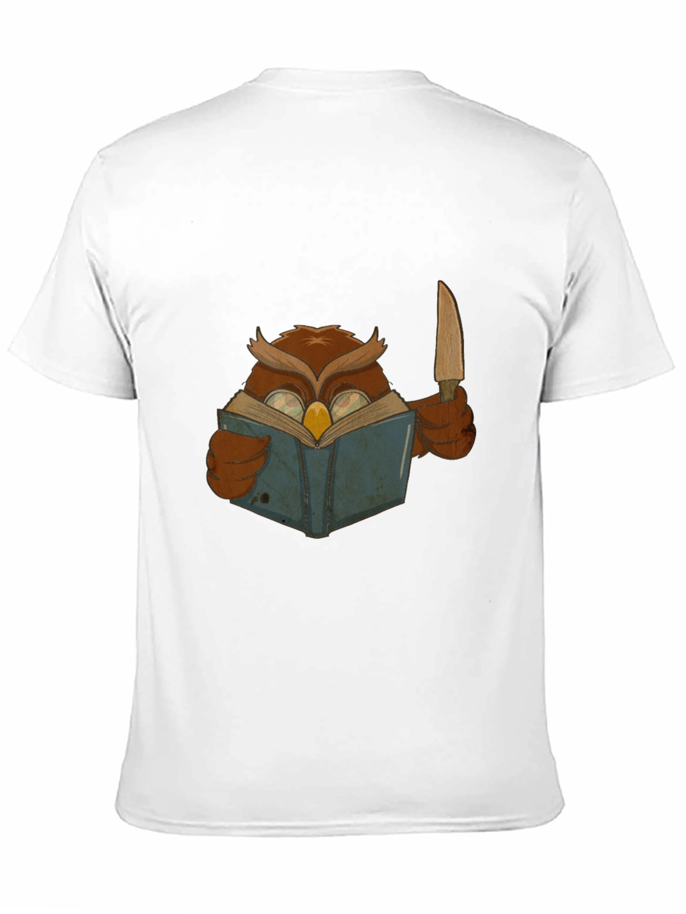 Owl Reading Book With Knife Graphic Tee