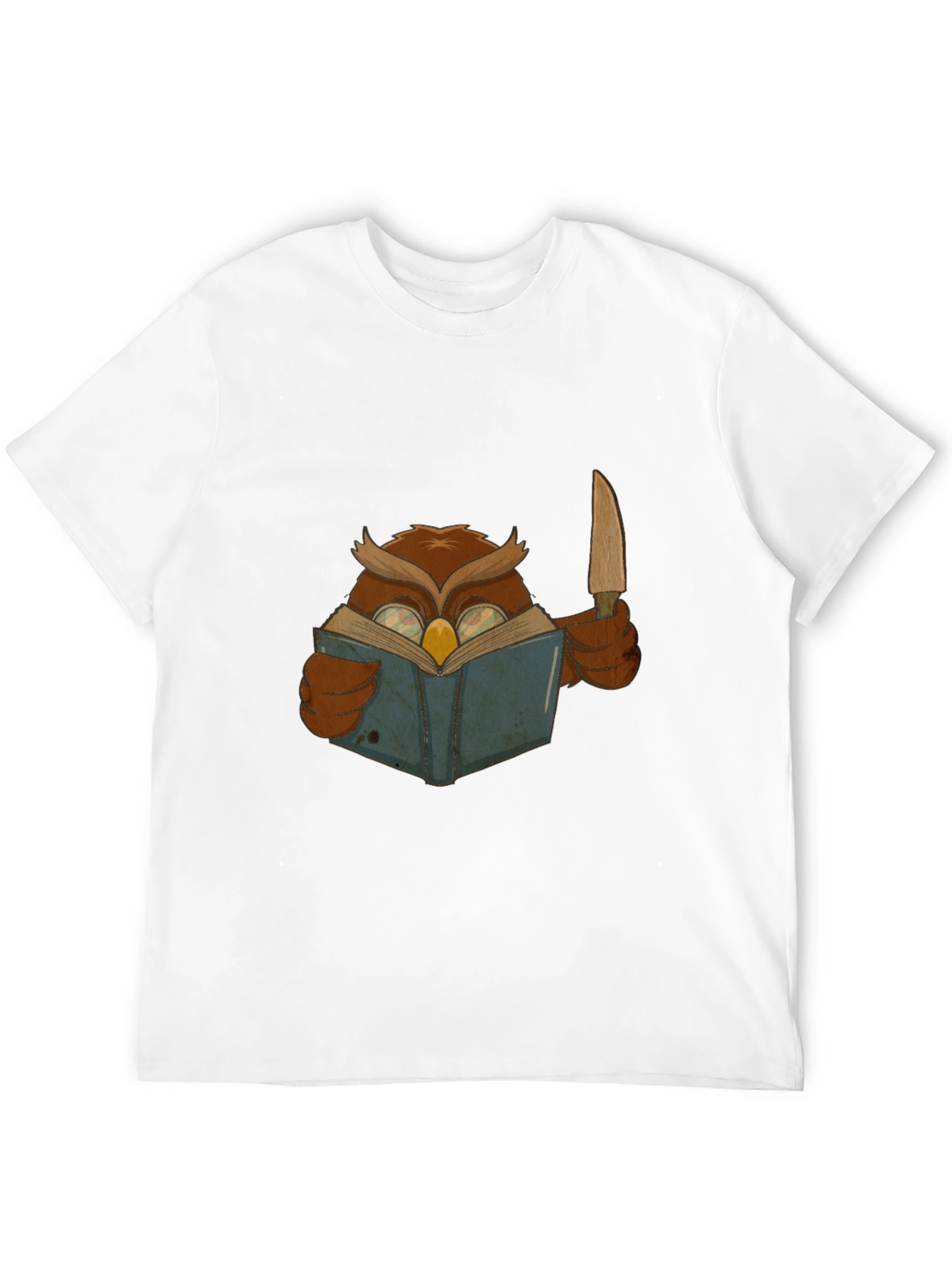 Owl Reading Book With Knife Graphic Tee