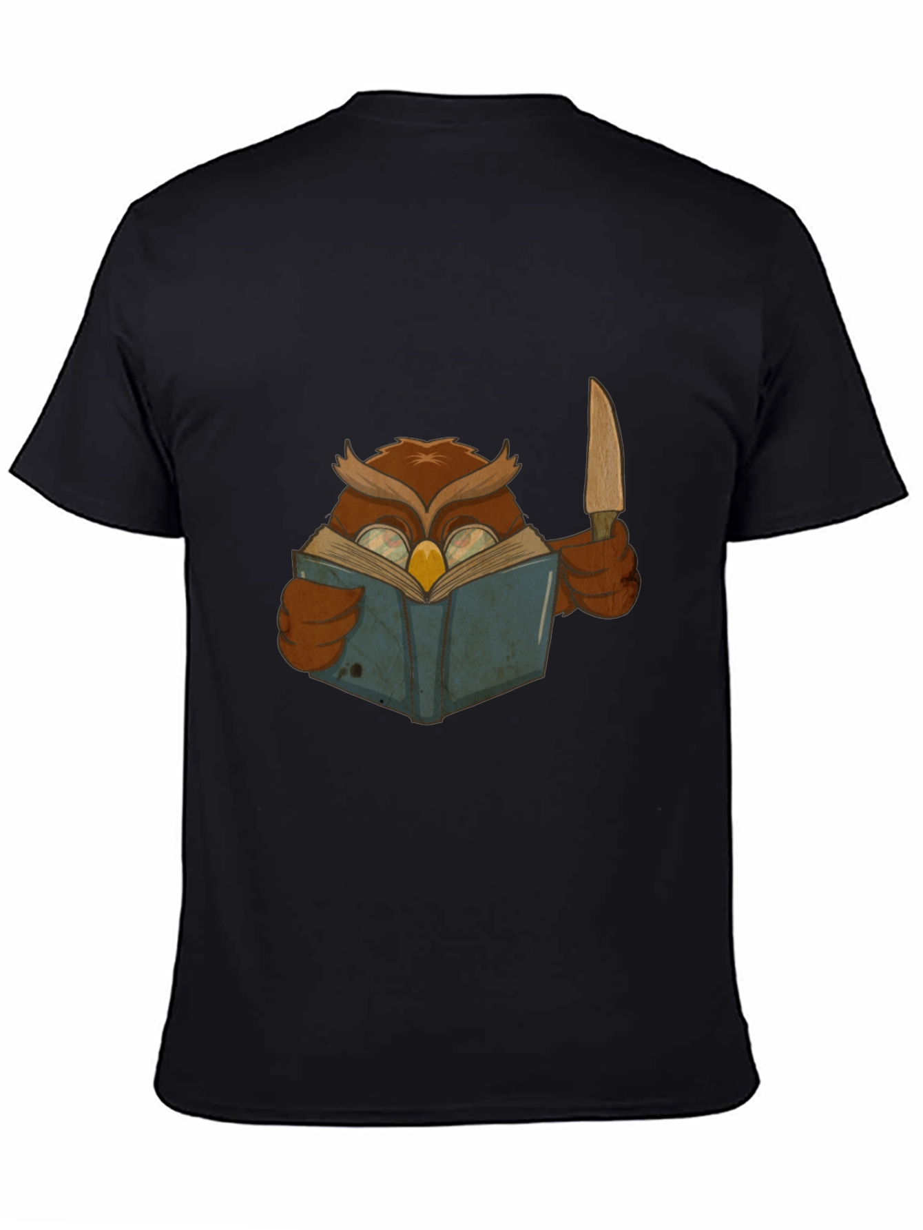 Owl Reading Book With Knife Graphic Tee