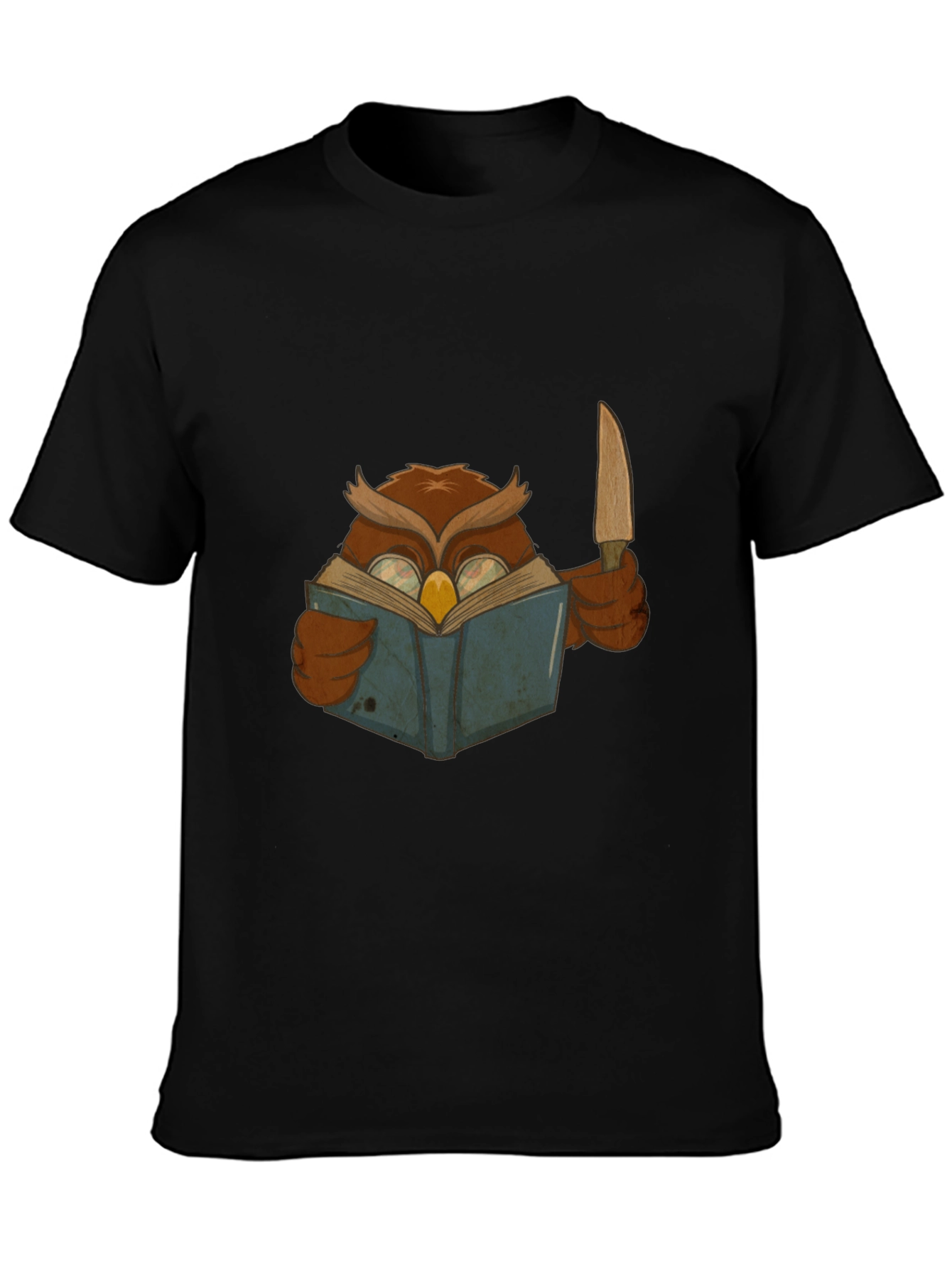 Owl Reading Book With Knife Graphic Tee