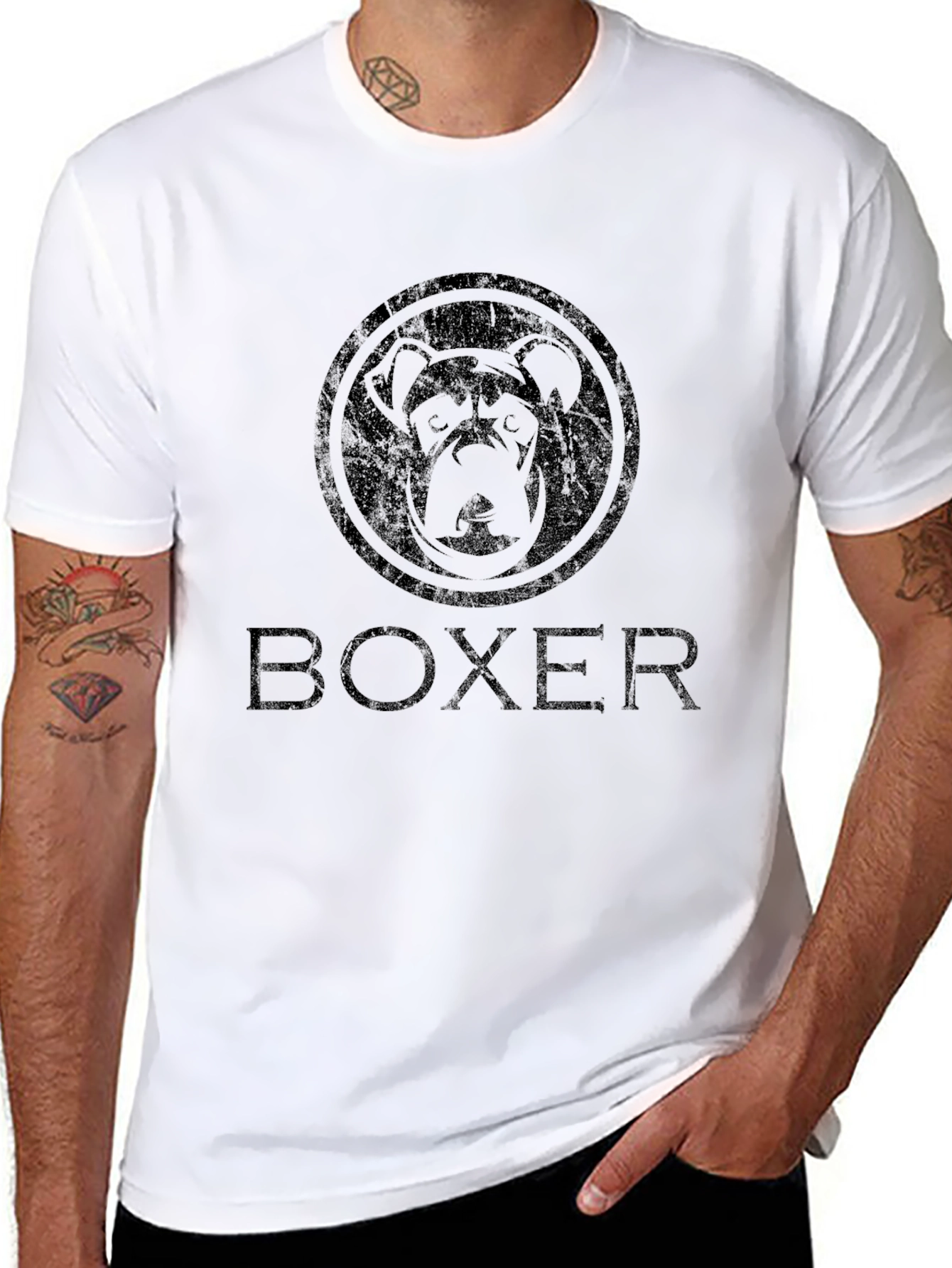 Mens Black Boxer Dog Graphic T-Shirt