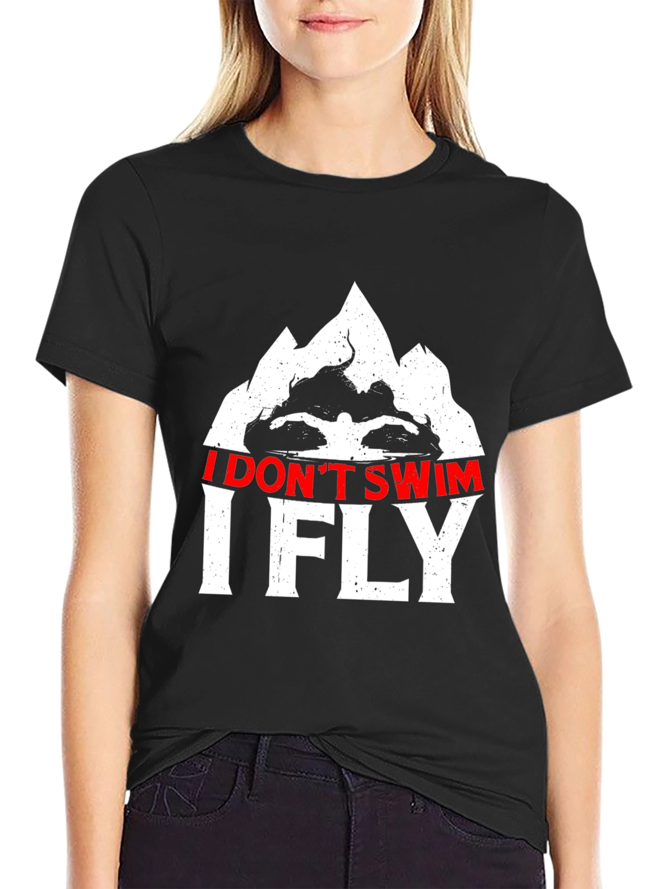 I Dont Swim I Fly Black Graphic Tee