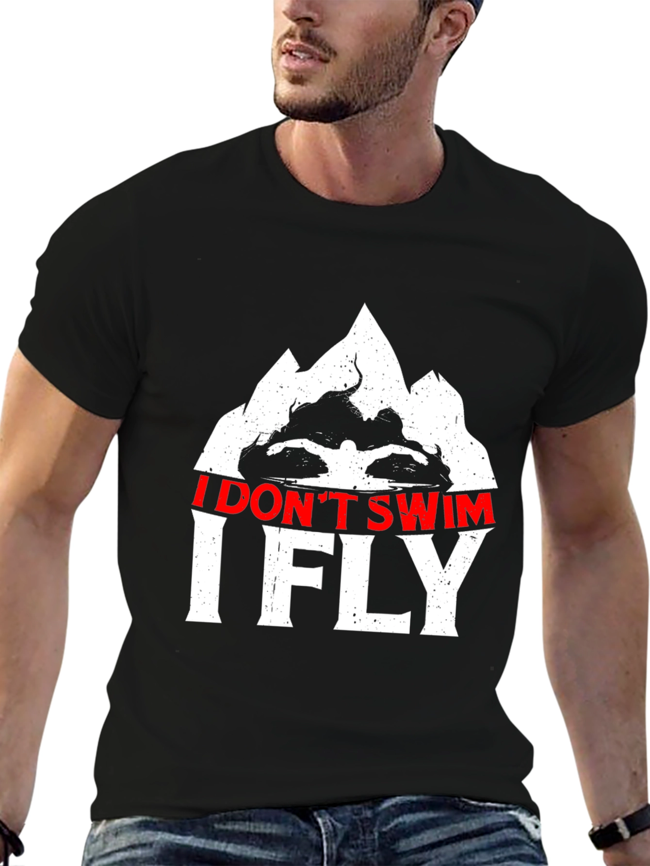 I Dont Swim I Fly Black Graphic Tee