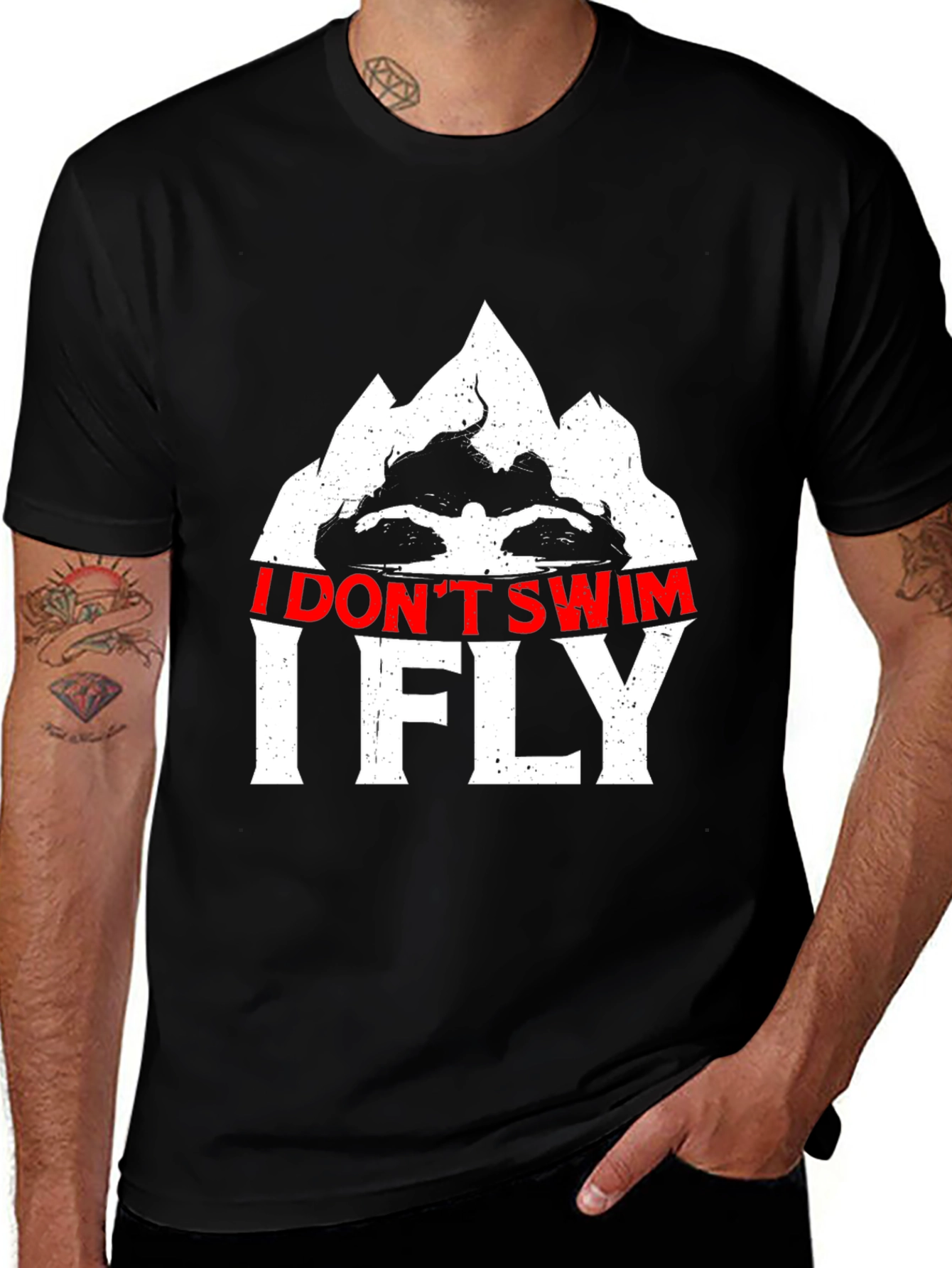 I Dont Swim I Fly Black Graphic Tee