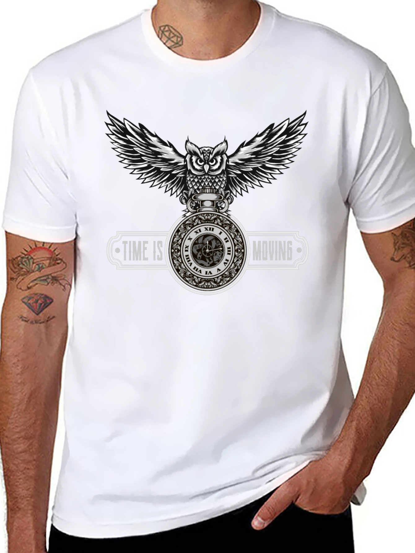 Time Is Moving Owl Graphic T-Shirt