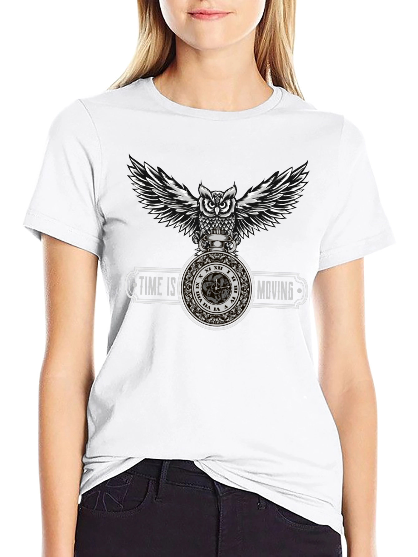 Time Is Moving Owl Graphic T-Shirt