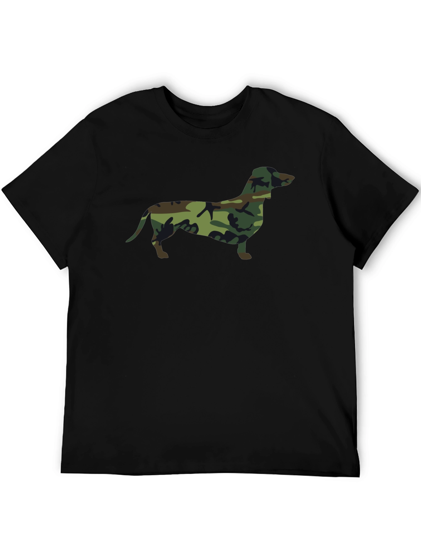 Camo Dachshund Print Black T-Shirt