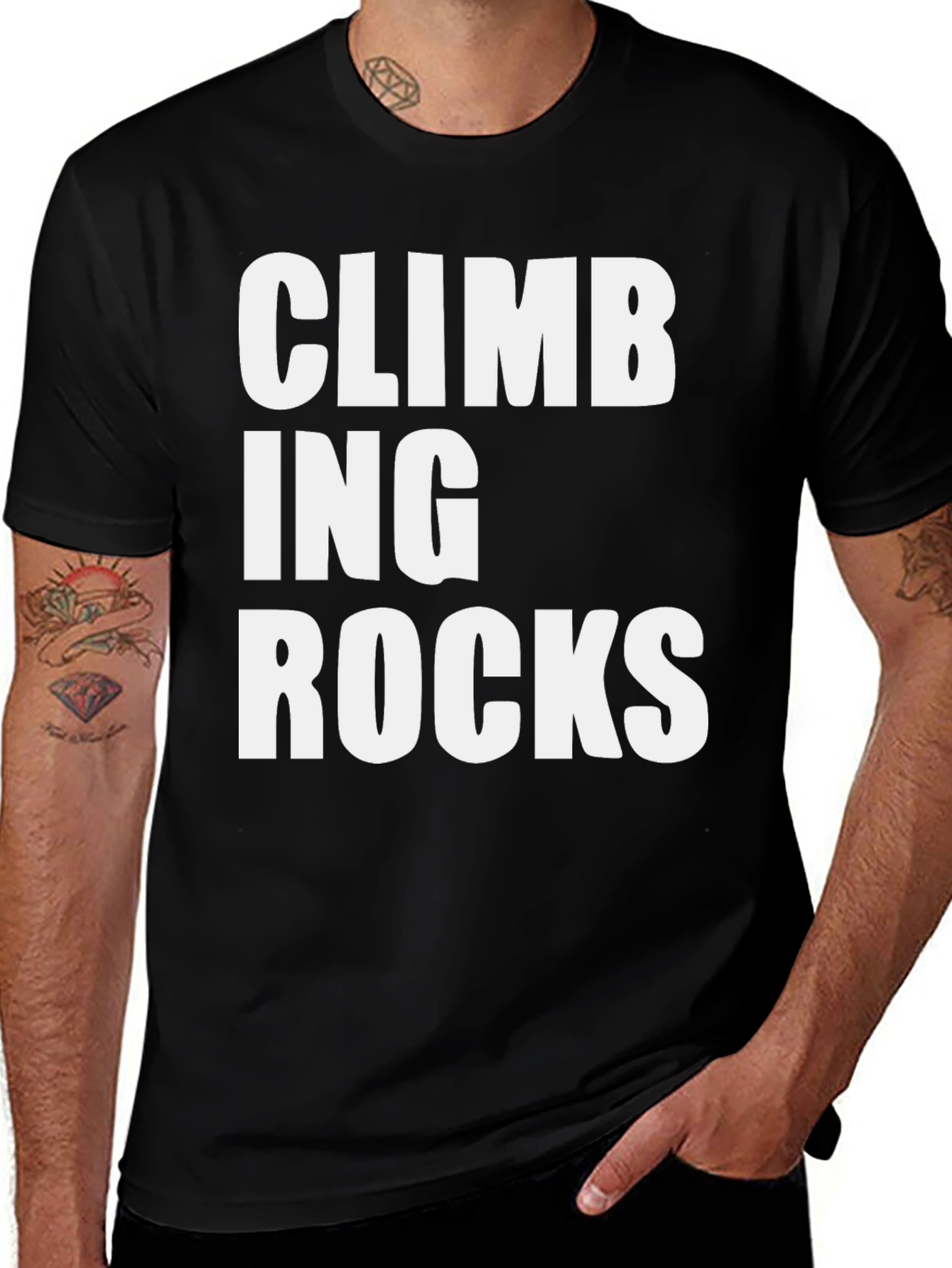 Climbing Rocks Graphic Tee - Black Cotton T-Shirt