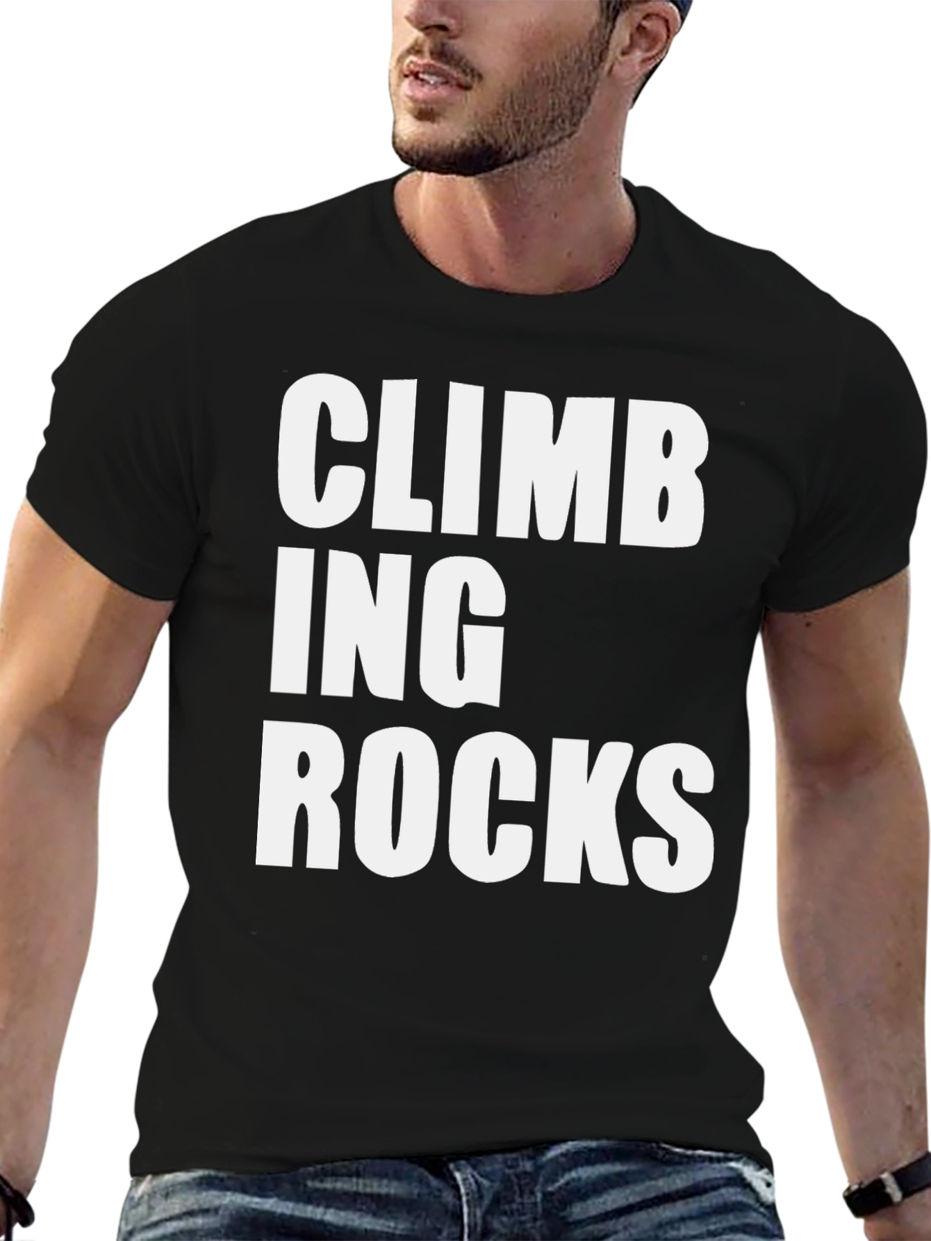 Climbing Rocks Graphic Tee - Black Cotton T-Shirt