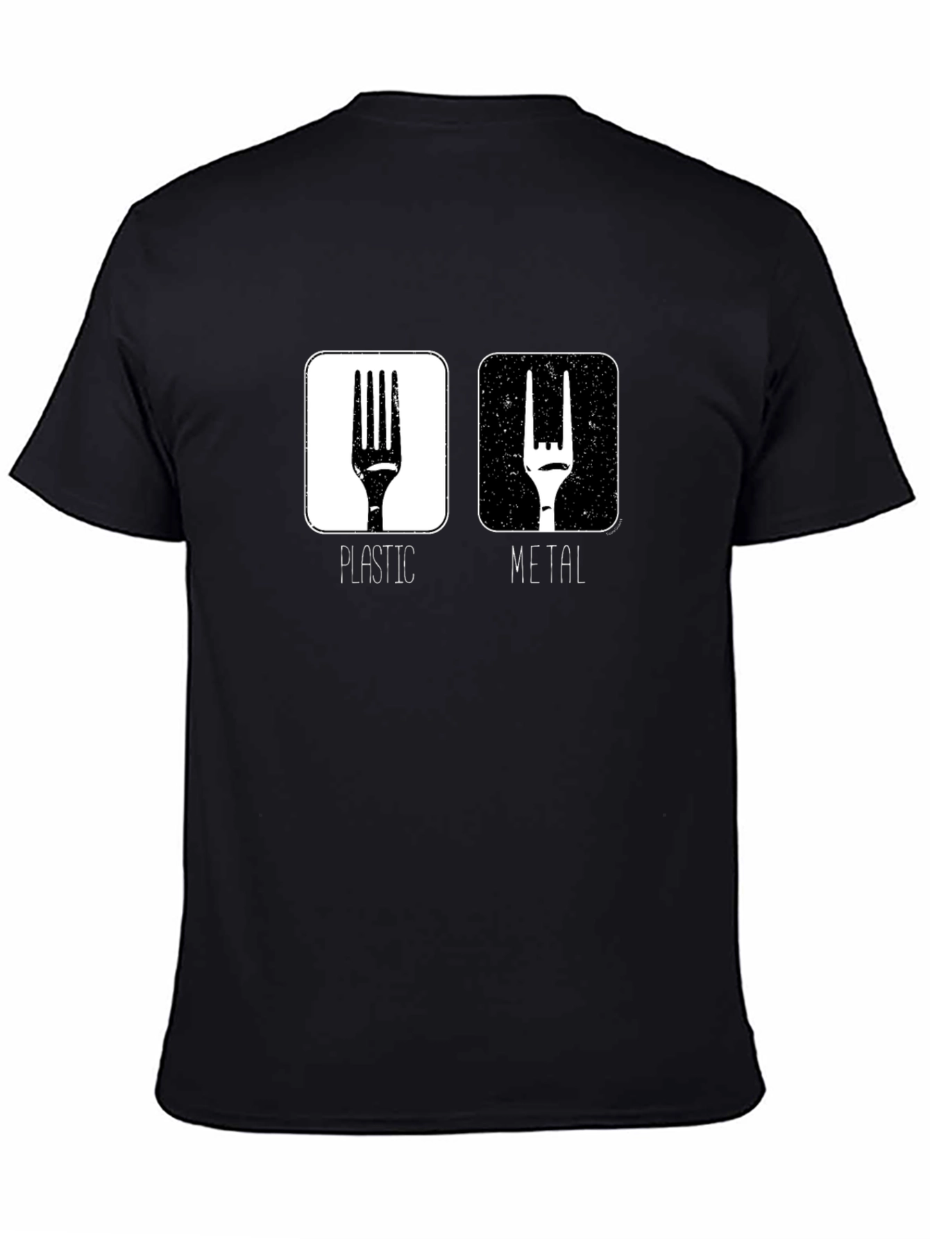 Funny Metal vs. Plastic Fork Graphic T-Shirt