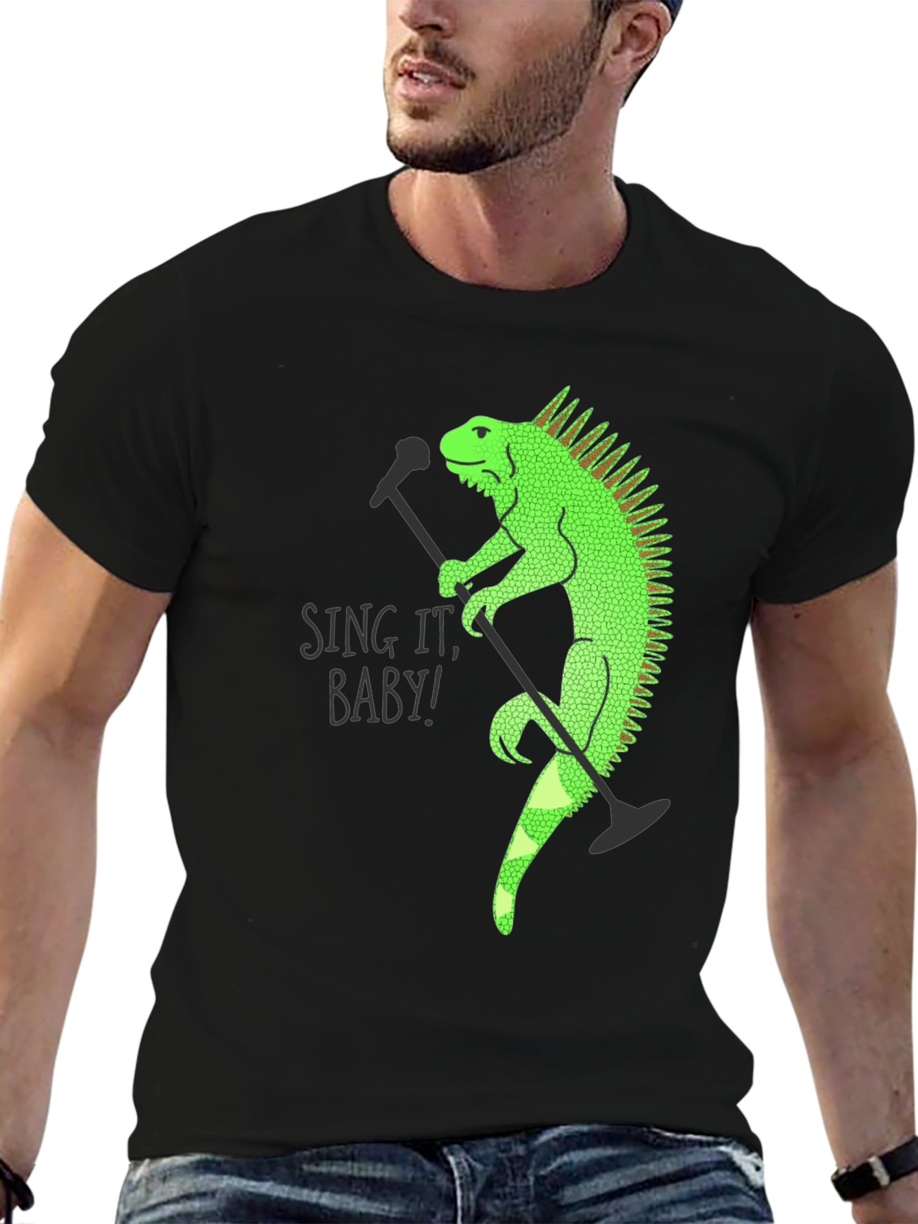 Iguana Singer Graphic T-Shirt - Black