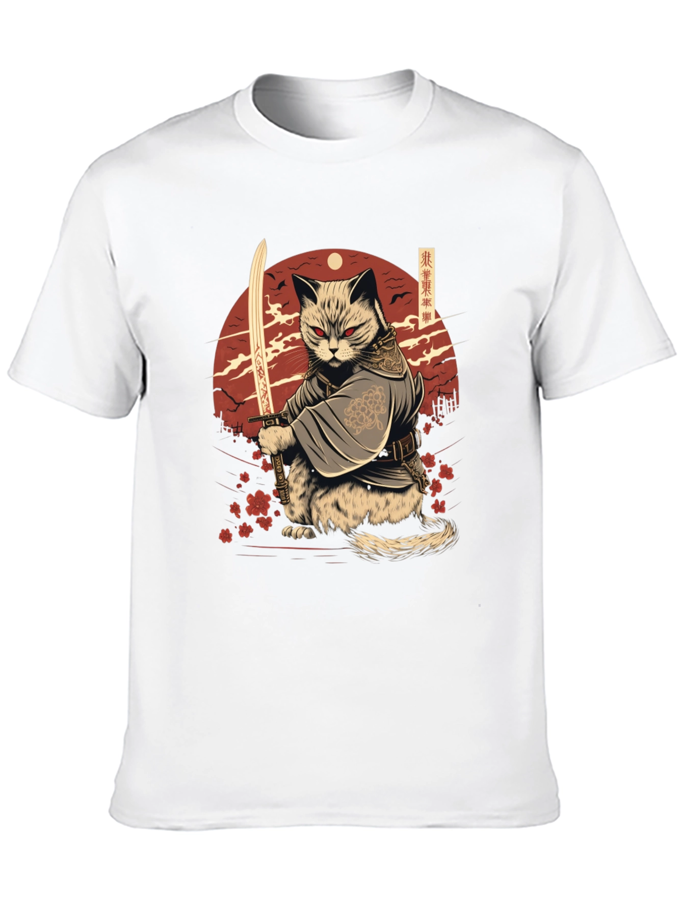 Samurai Cat T-Shirt - Japanese Warrior Kitten Tee