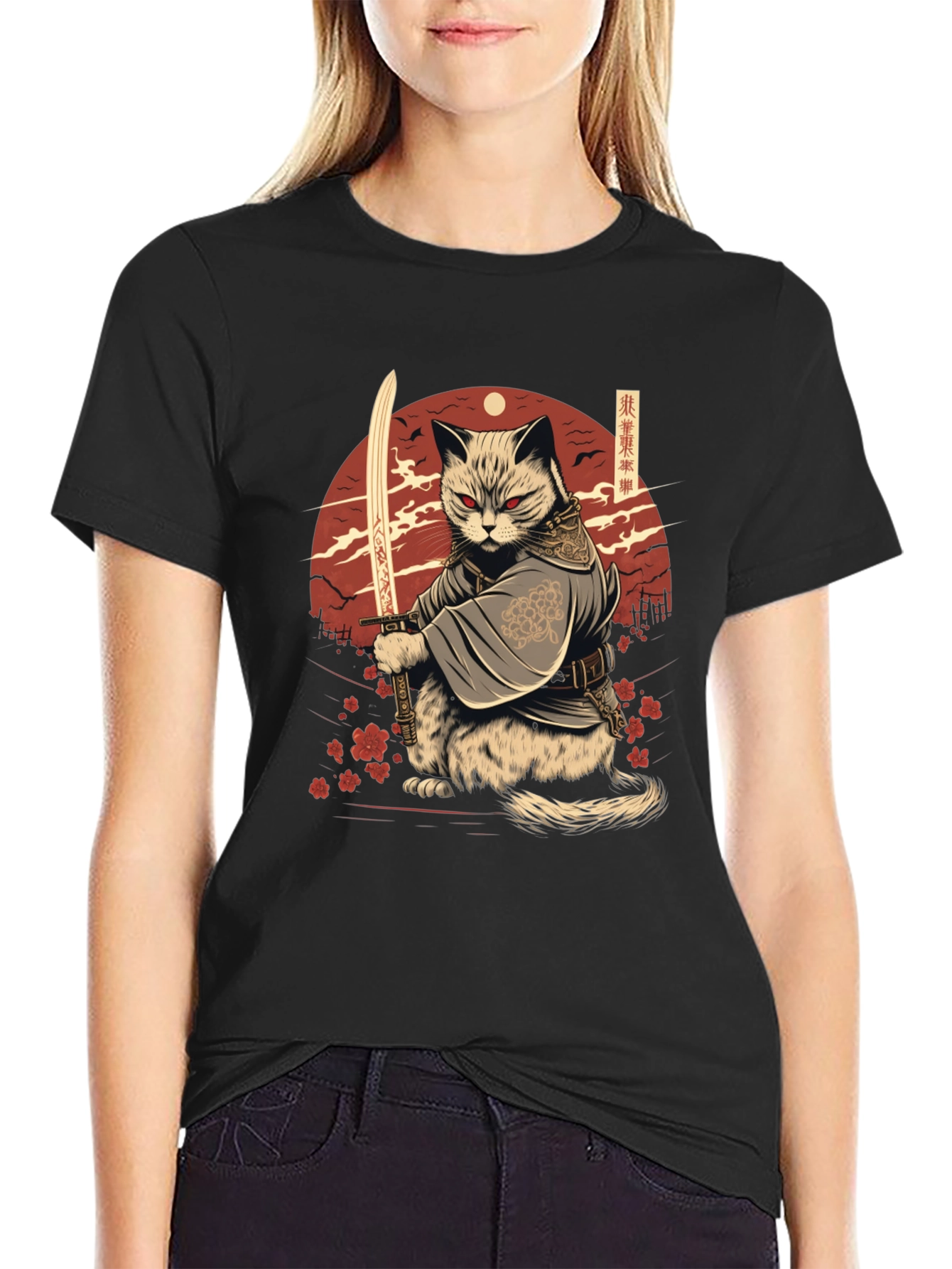 Samurai Cat T-Shirt - Japanese Warrior Kitten Tee