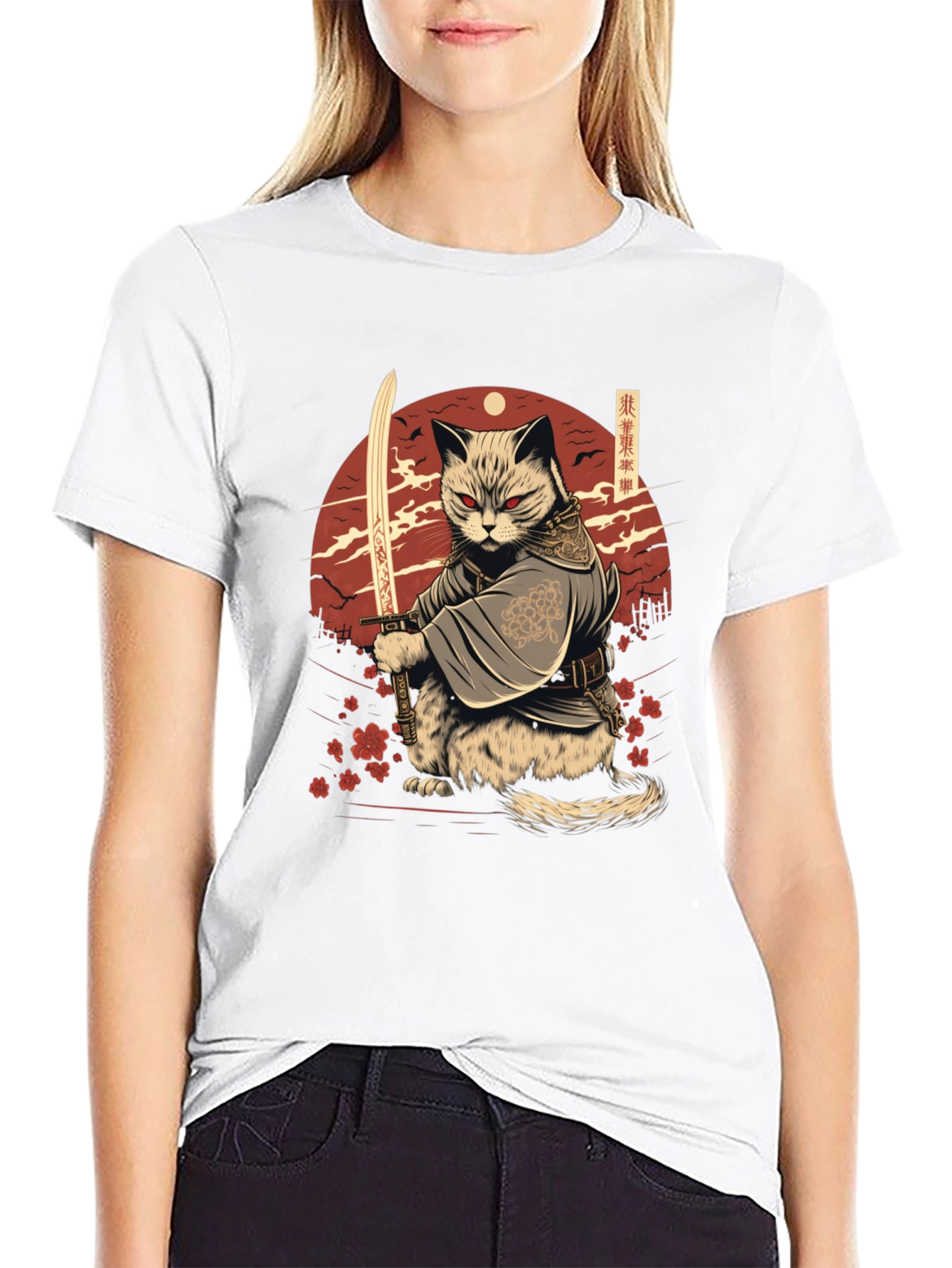 Samurai Cat T-Shirt - Japanese Warrior Kitten Tee