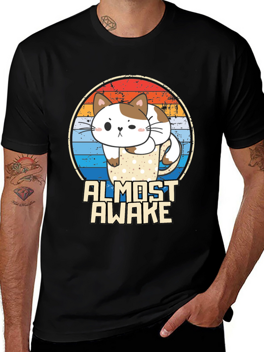 Almost Awake Cat in Mug Graphic Tee - Comfort & Style