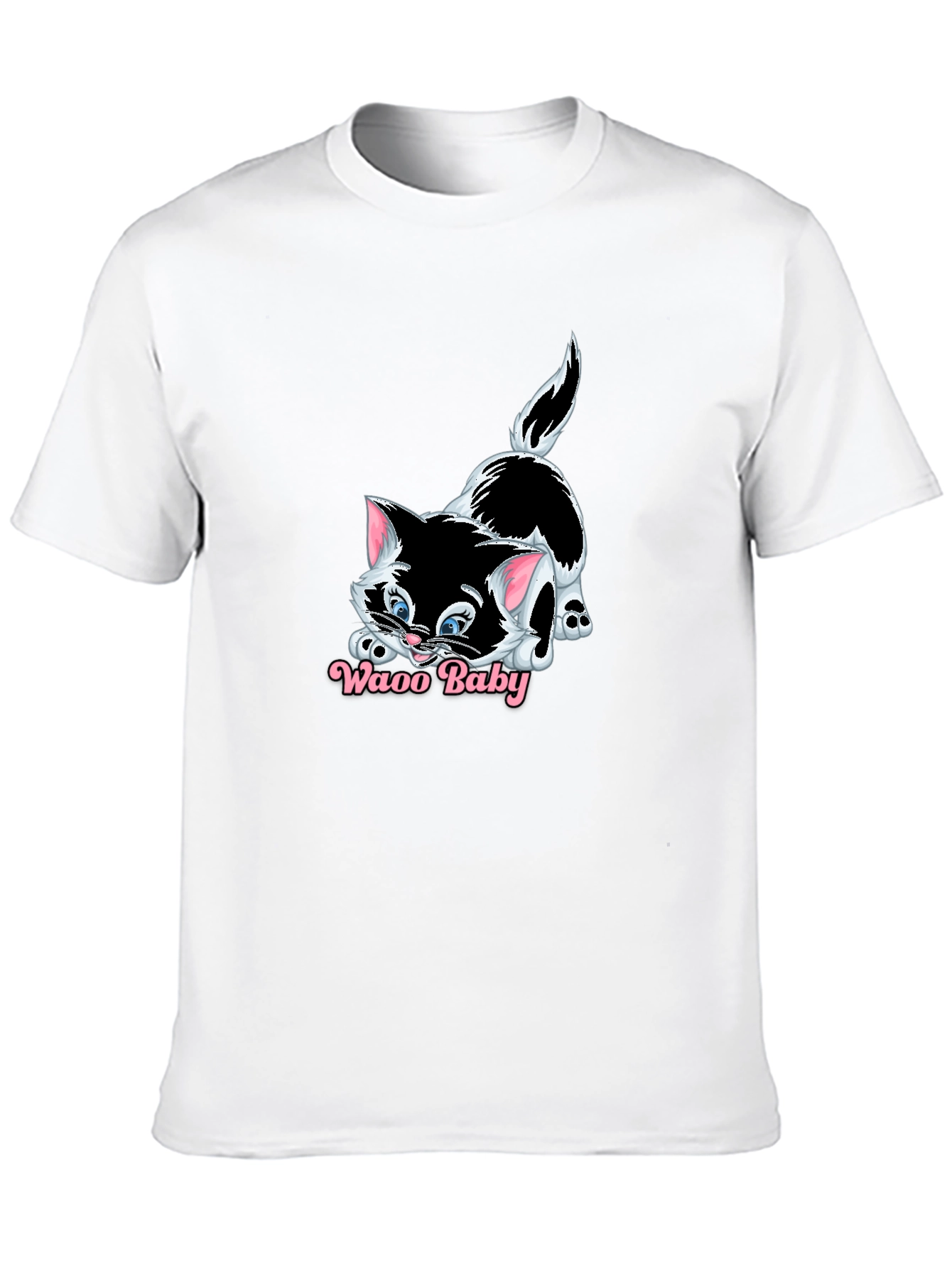 Waao Baby Cat Graphic Black T-Shirt