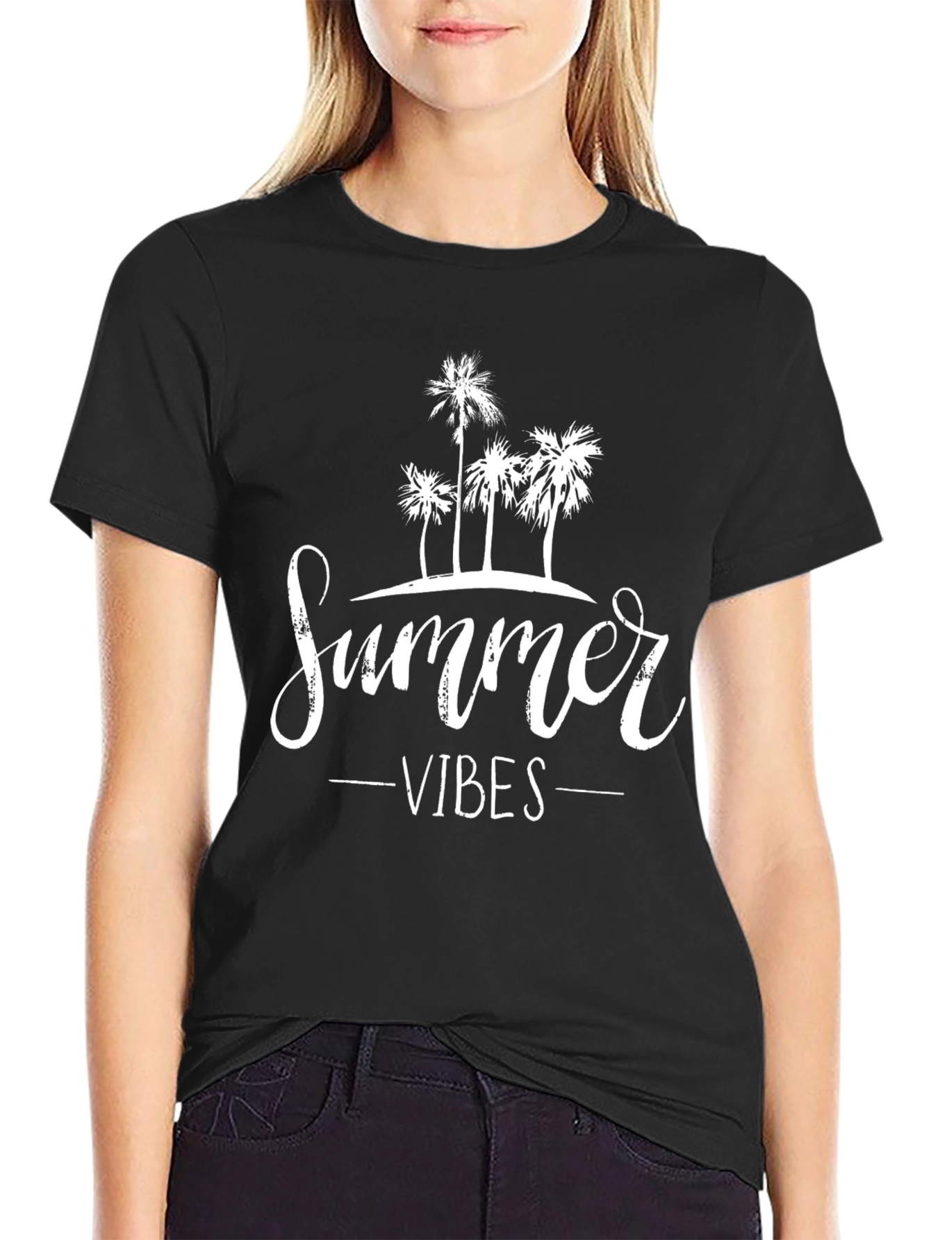 Summer Vibes Palm Tree Graphic Tee - Black