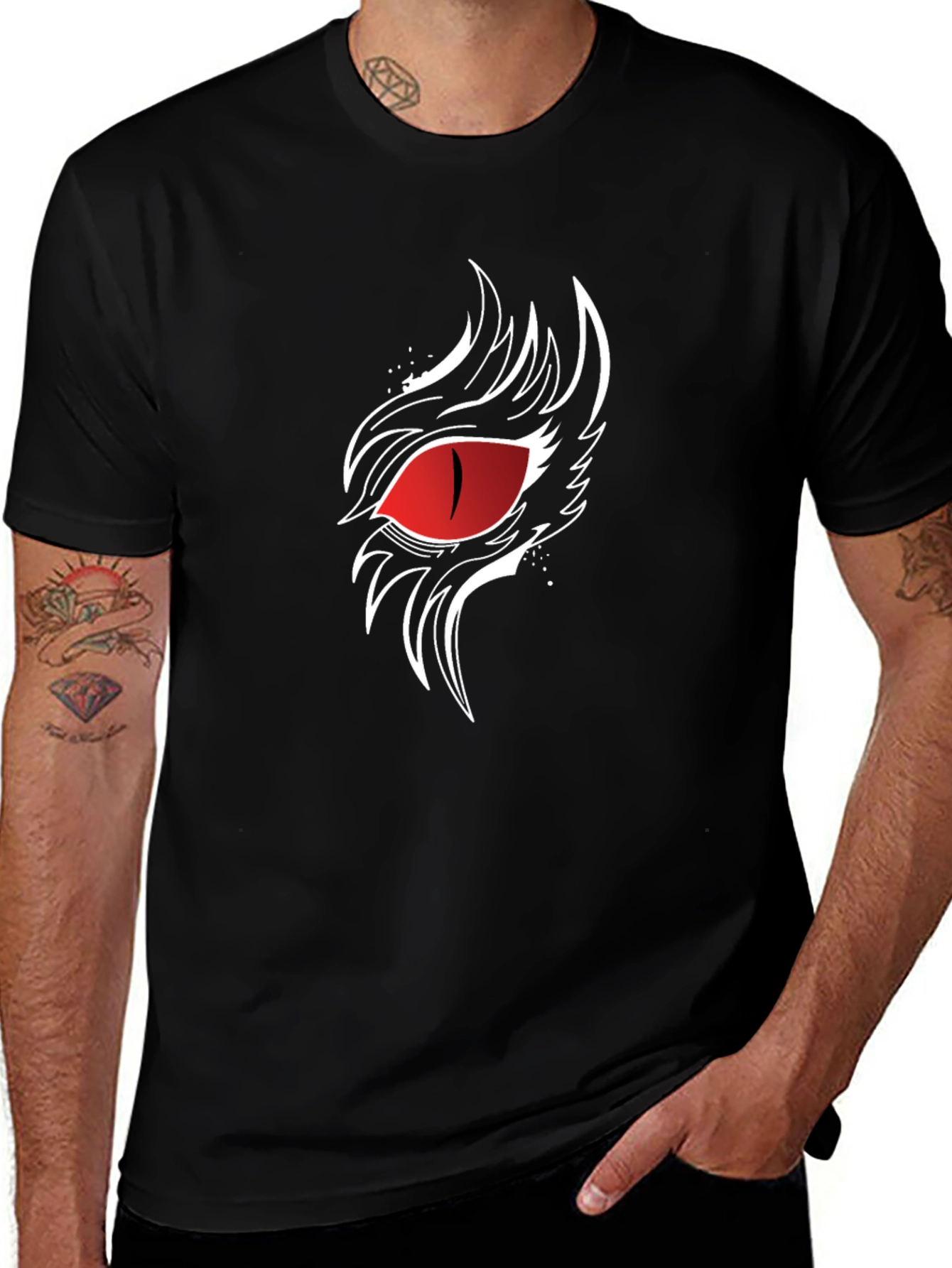 Mens Black T-Shirt with Red Eye Graphic